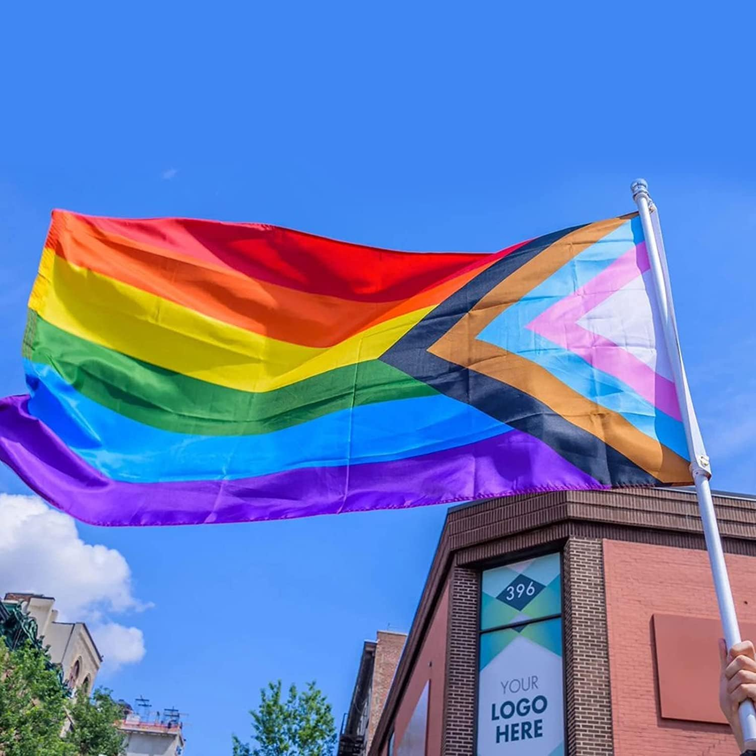 Progress Pride Rainbow Flag,Polyester Thickness,90*150Cm Gay Pride Flag for Gay Pride Parade Support LGBTQ Lesbian Gay Bisexual Transgender Queerfade Resistant, Brass Grommets, Canvas Header, Indoor/Outdoor, Vibrant Colors,Not Fear of Rain and Snow ﻿ image number 1