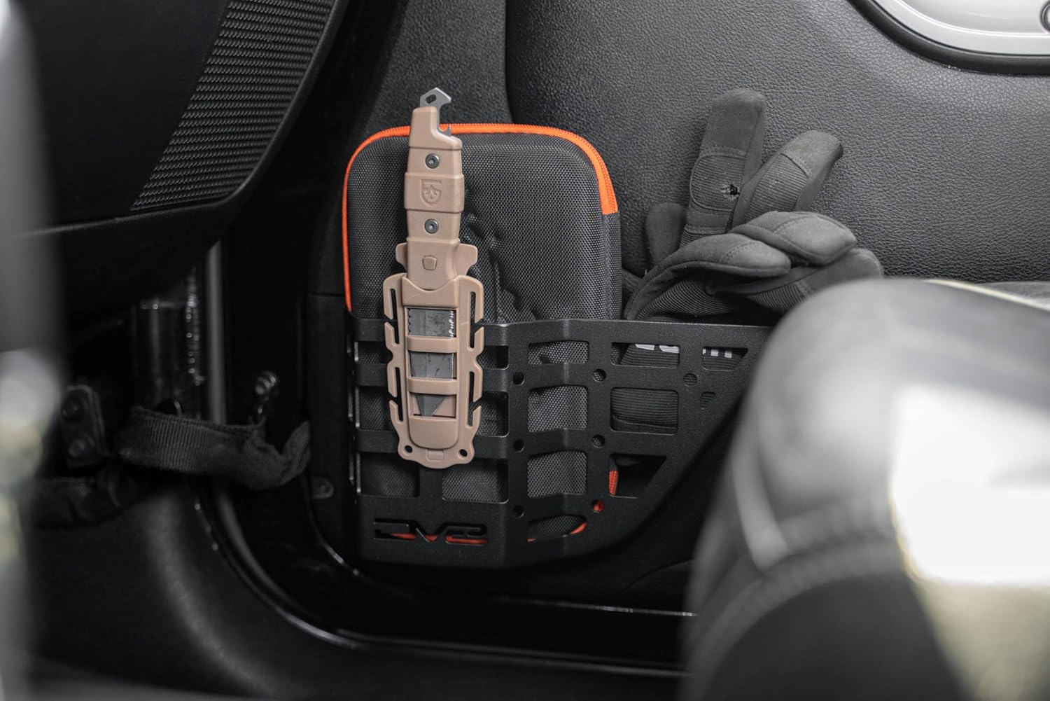 Front Door Pocket Molle Panels for 2011-2018 Jeep Wrangler JK | Rigid Steel Pockets | Replaces the Factory Netting | Mounts Daily Gear | Front Panel Protrusion for Water Bottle Storage | Powder Coated image number 5