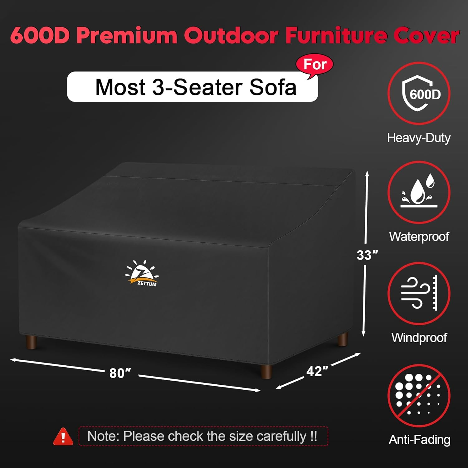 Zettum Patio Loveseat Cover - 600D Outdoor Loveseat Cover 2-Seater Sofa Cover Waterproof & Heavy Duty, Lawn Bench Furniture Covers for Outdoor Seating - 210 X 113 X 88 CM image number 4