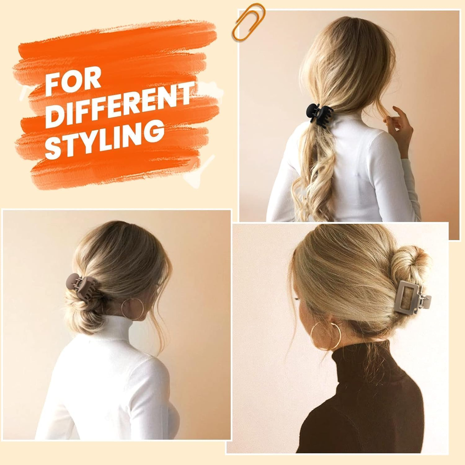 Matte Hair Clips for Women and Girls - Rectangle and Double Row Small Claw Clips for Thin/Medium Fine Hair - Nonslip Jaw Clips 8Pcs image number 2