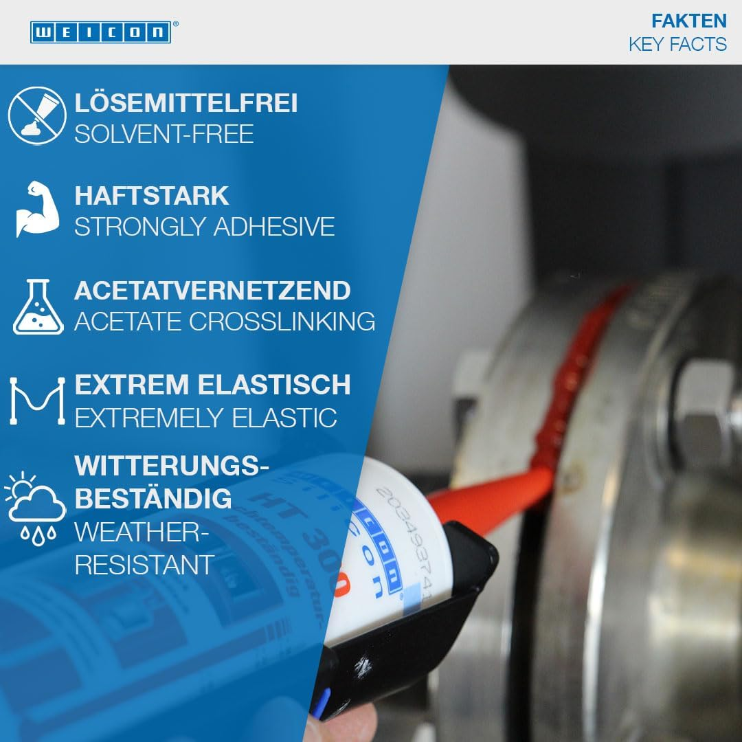 WEICON Silicon HT 300 85 Ml | High-Temperature Adhesive for Sealing Cord & Tape, Oven, Chimney, Red image number 6