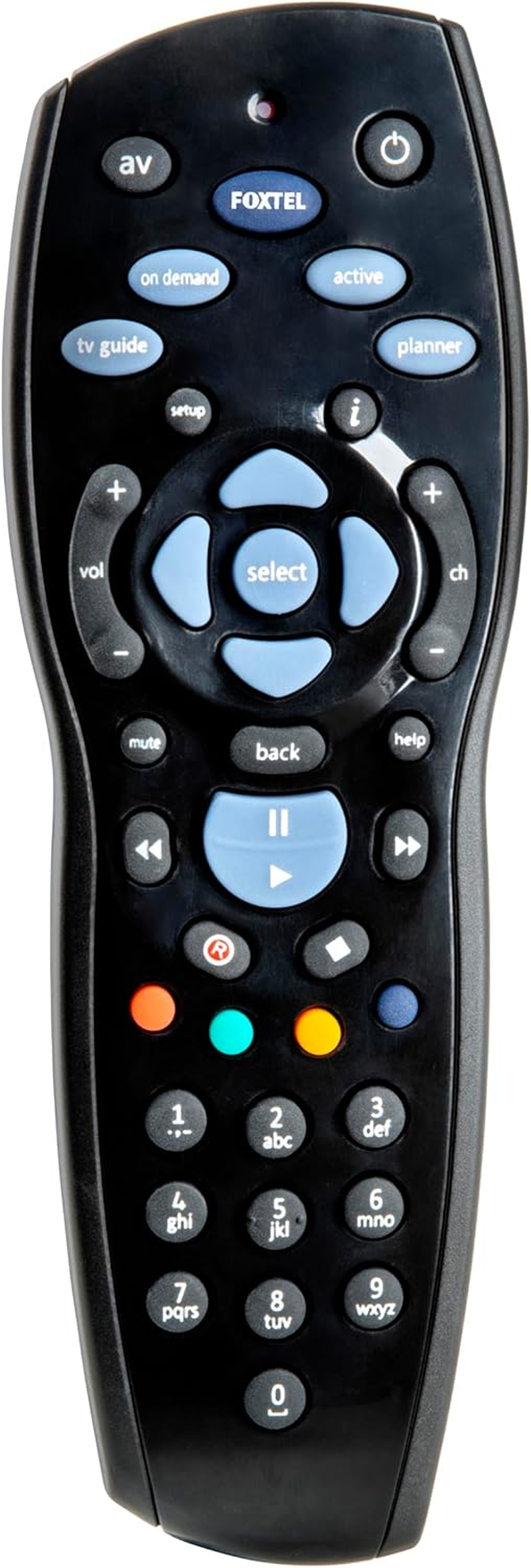 Laser Remote Control for Foxtel Iq &ndash; Compatible with Iq2, Iq3, Iq4 & Iq5 &ndash; No Programming Needed &ndash; Full Function Replacement Remote for Foxtel Set-Top Boxes &ndash; Uses 2 AA Batteries &ndash; Black