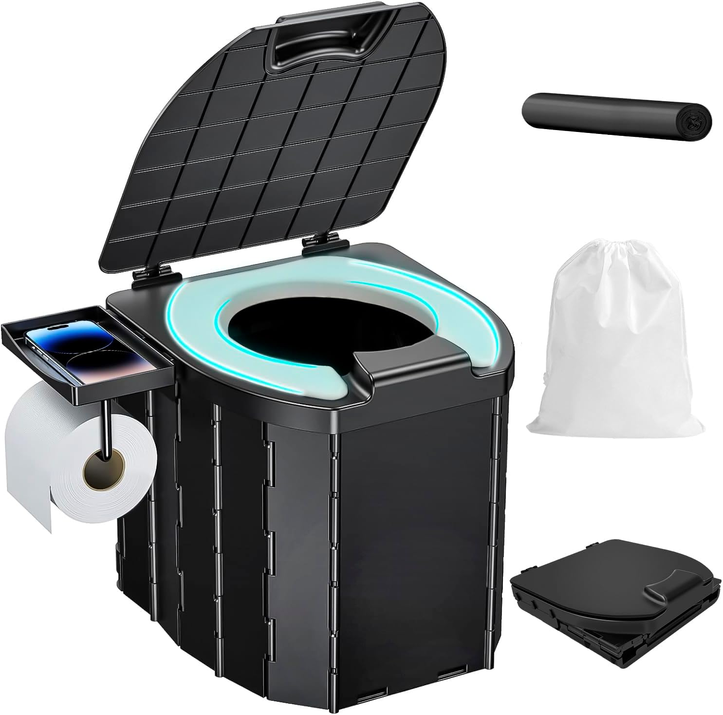 Portable Folding Toilet for Camping and Travel - Porta Potty with Lid for Adults - Commode Bucket for Indoor, Outdoor and Emergency Use image number 2