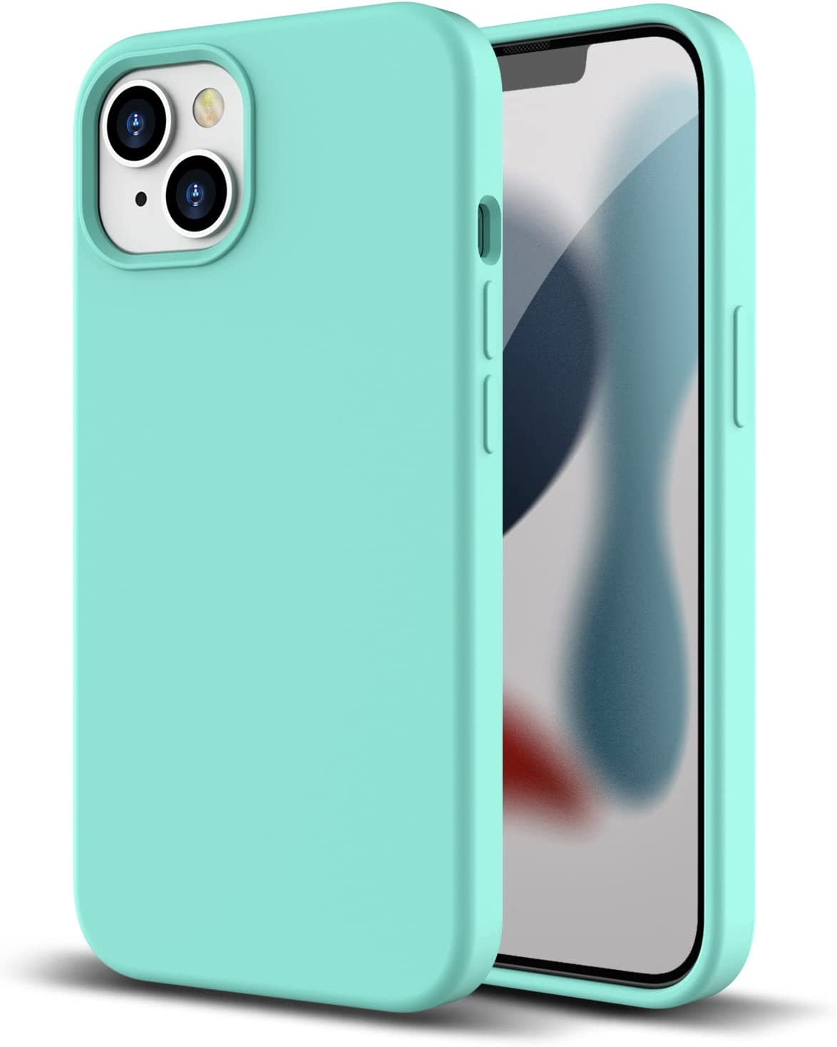 ZUSLAB Case for Iphone 13 Case, Liquid Silicone Anti-Scratch Gel Rubber Shockproof Full Protection Soft Microfiber Lining Cover for Apple (2021) - Mint - Hot Pink image number 3