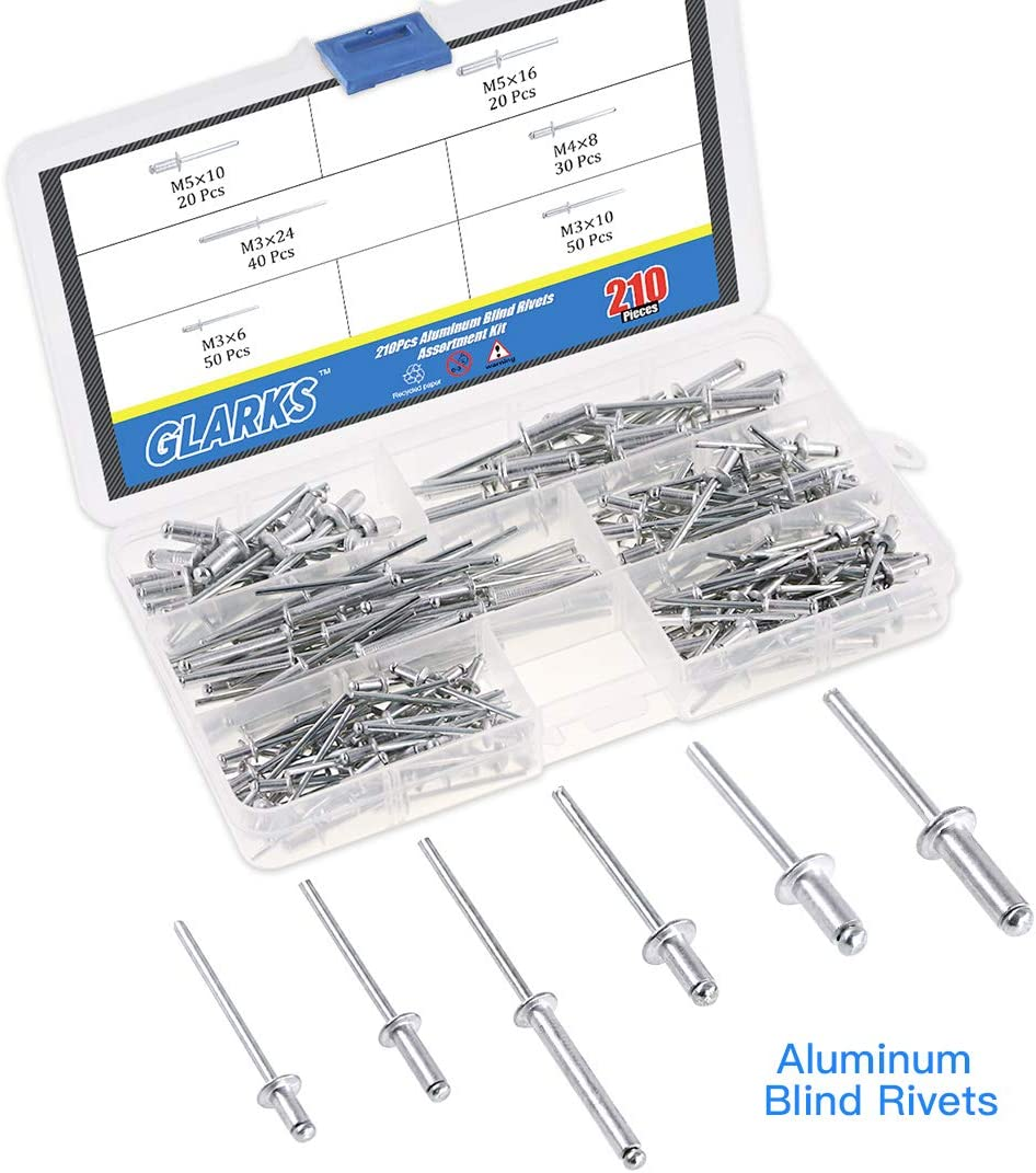 Glarks Heavy Duty Riveter Set, 210Pcs Aluminum Blind Rivets Assortment Kit and a Professional Pop Rivet Gun for Sheet Metal, Automotive, Railway, and Duct Work (Rivet Gun with Rivets Set) image number 4