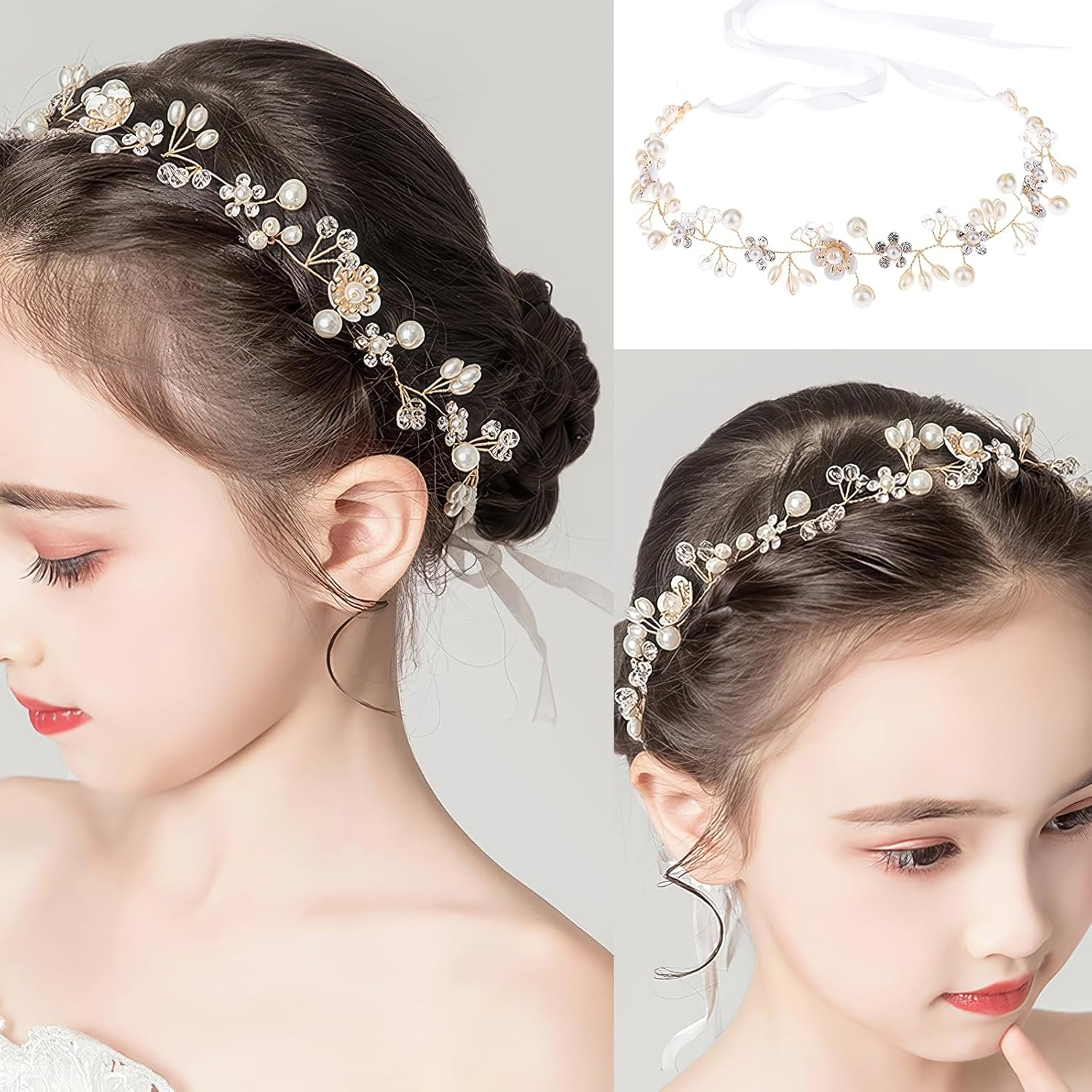 DHWEKU Bridal Hair Band Silver Crystal Flashing Bridal Hair Accessories Handmade Vintage Bridal Headband Bridal Wedding Accessories Party (White) image number 2
