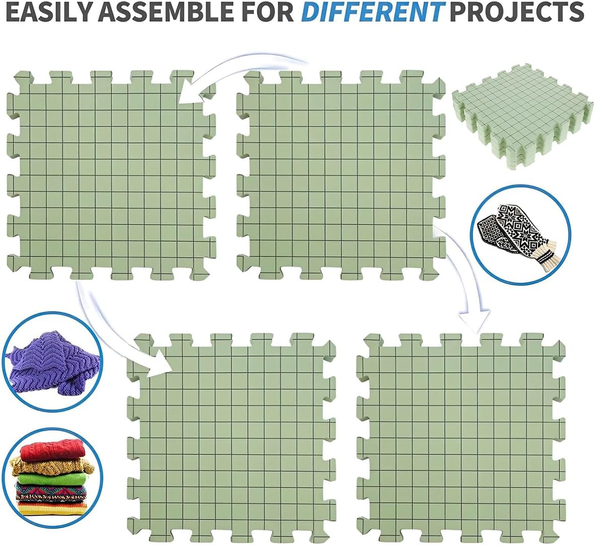 4PCS Blocking Mats for Knitting & Crochet Projects, 0.75In Extra Thick Foam Crochet Blocking Board with 100 T-Pins, Grid Blocking Board, Reusable Foam Crochet Accessories for Knitting Lover