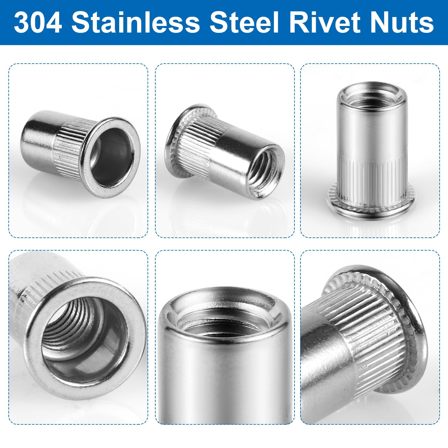 50Pcs 1/4-20Rivet Nuts, Stainless Steel Insert Nut Nut Insert Assortment Clinching Pressure Rivet Nut for Automotive Electrical and Industrial Products image number 4