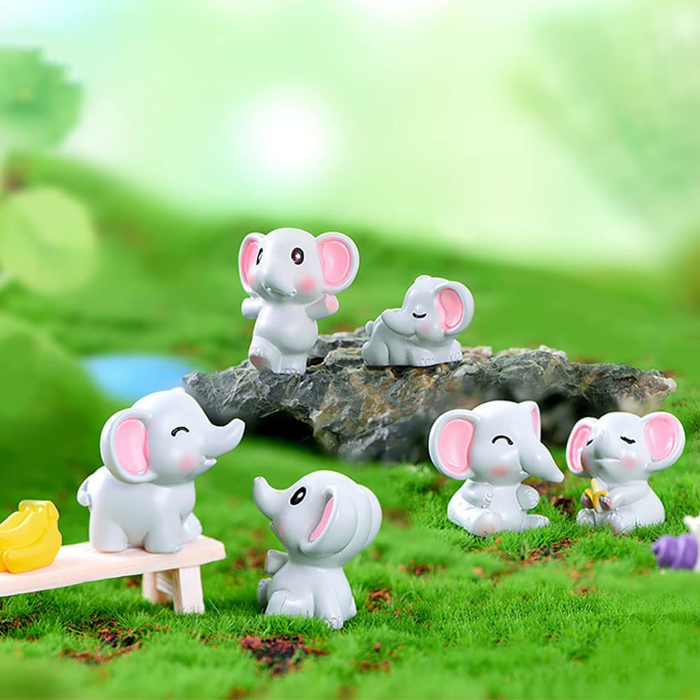 6 Pcs Mini Elephant Animal Figures Toy Cake Toppers, Miniature Elephant Figurines Fairy Garden Moss Landscape DIY Terrarium Crafts Ornament, Cake Decoration Christmas Birthday Gift image number 3