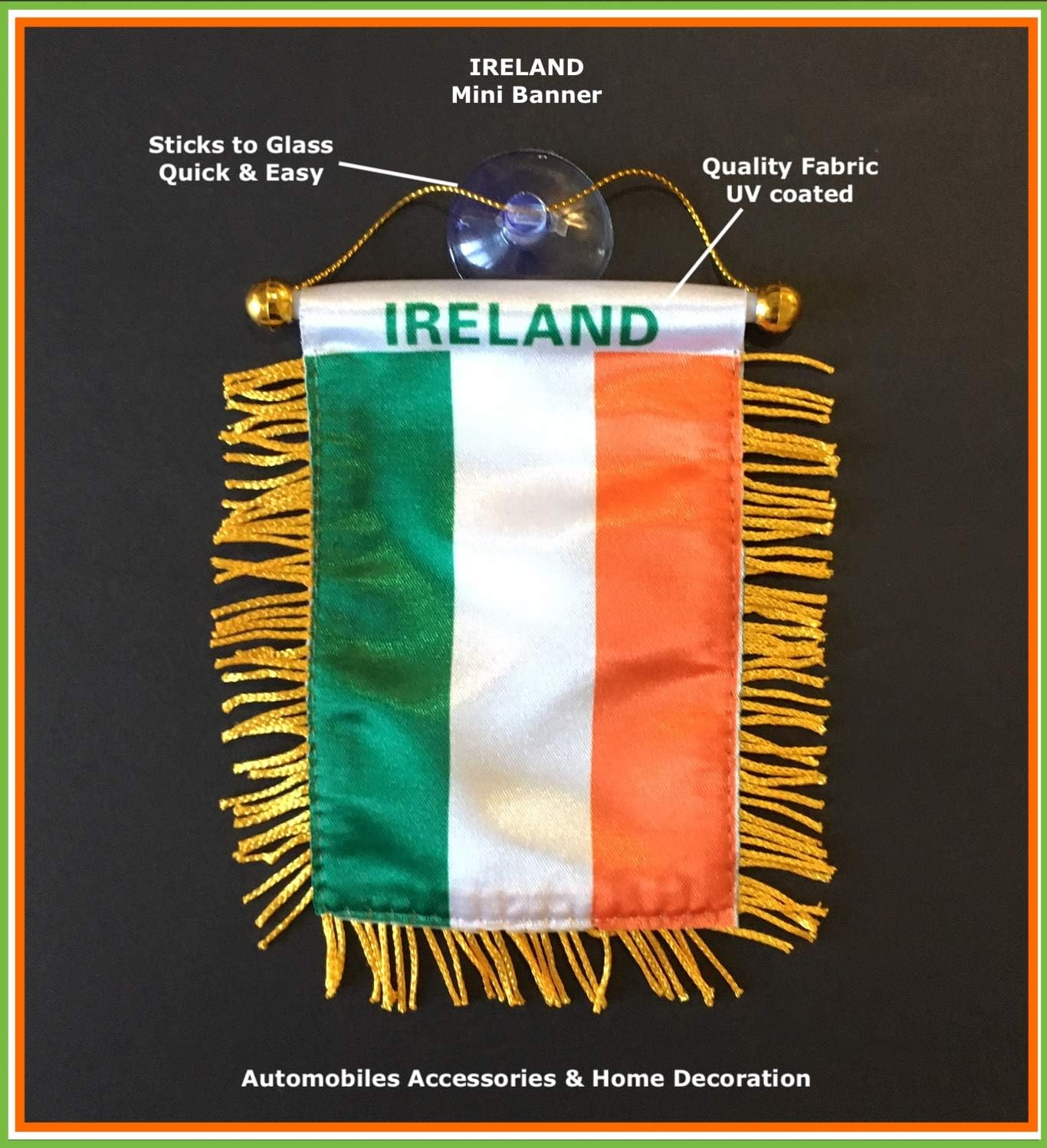 Irish Flag Ireland Flags for Car Home Banner Automobiles Small Window Cars Sticker Indoor Outdoor Decal Hanging Wall Flag I