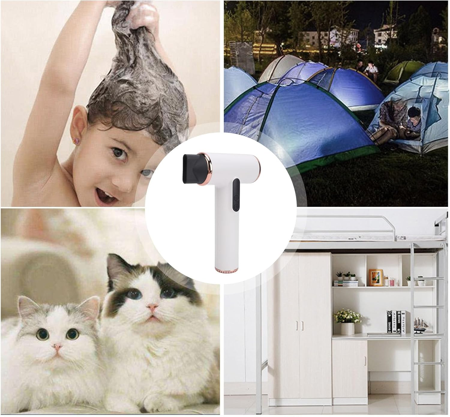 Cordless Hair Dryer, USB Rechargeable Portable Hair Dryer with 3 Adjustable Gears, Digital Display Screen, Haircare Nozzle, for Home School