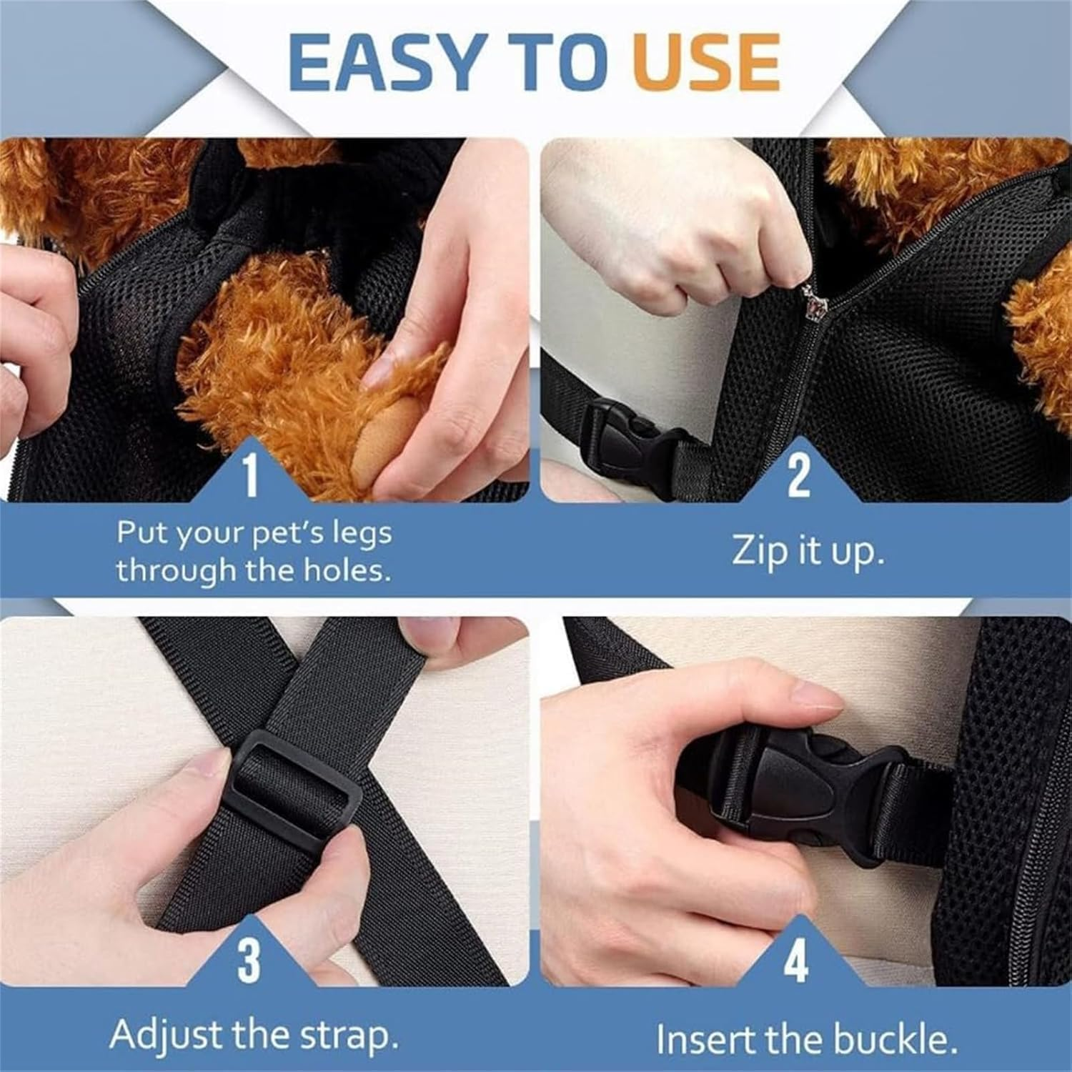 Pet Carrier Dog Cat Puppy Front Back Backpack, 1Pc Pet Cat Dog Front Carriers Back Pack, Legs Out Pet Carrier Backpack Pet Front Dog Backpacks Adjustable Breathable for Hiking Traveling, S Size image number 4