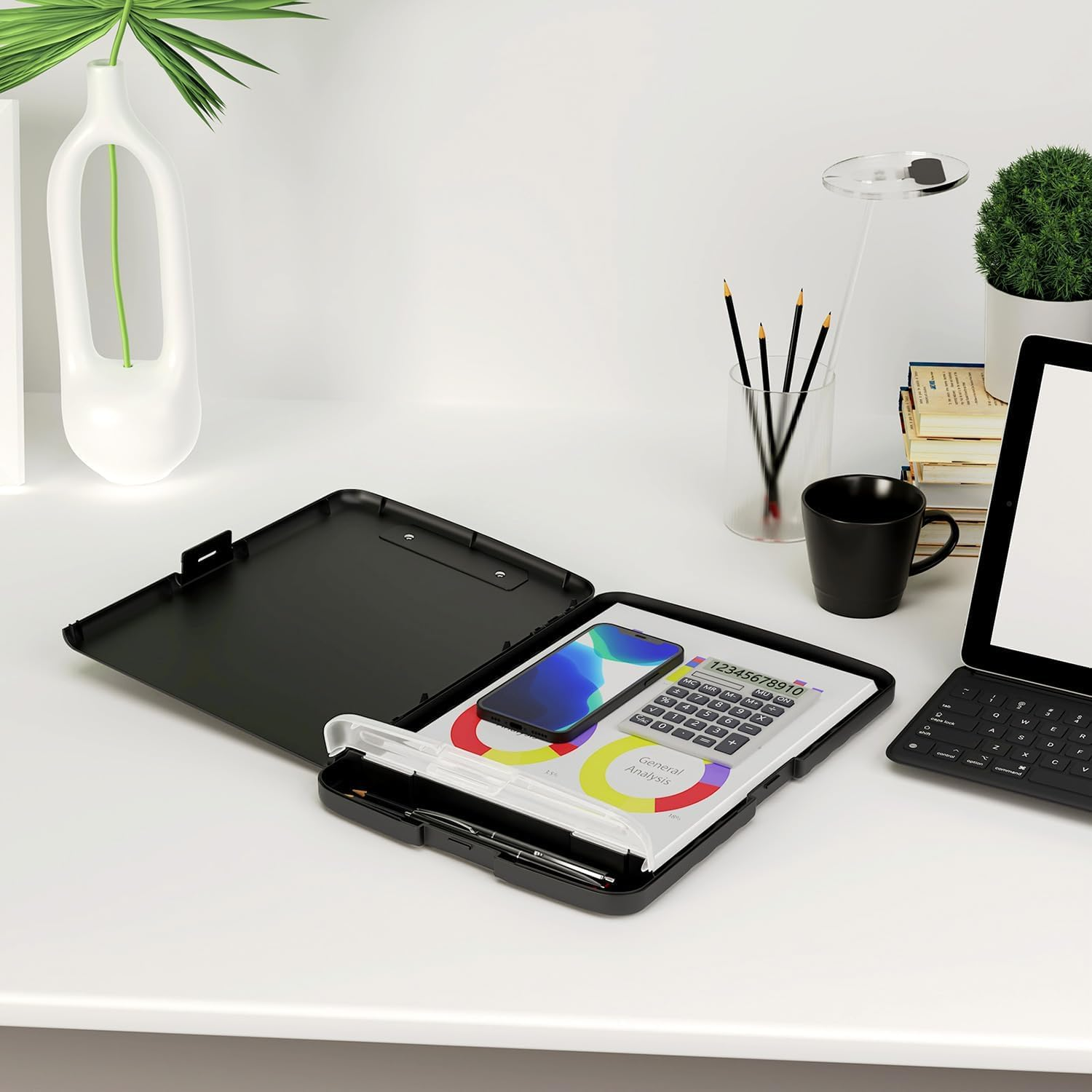 Clipboard with Storage, 2 Pack 36.5 X 25.4CM Organization Box with Pen Holder and A4 Legal Paper Folder, Folio & Side-Opening, Low Profile Clip,For Nurses,Teachers (Black, 2PC) - Black image number 2