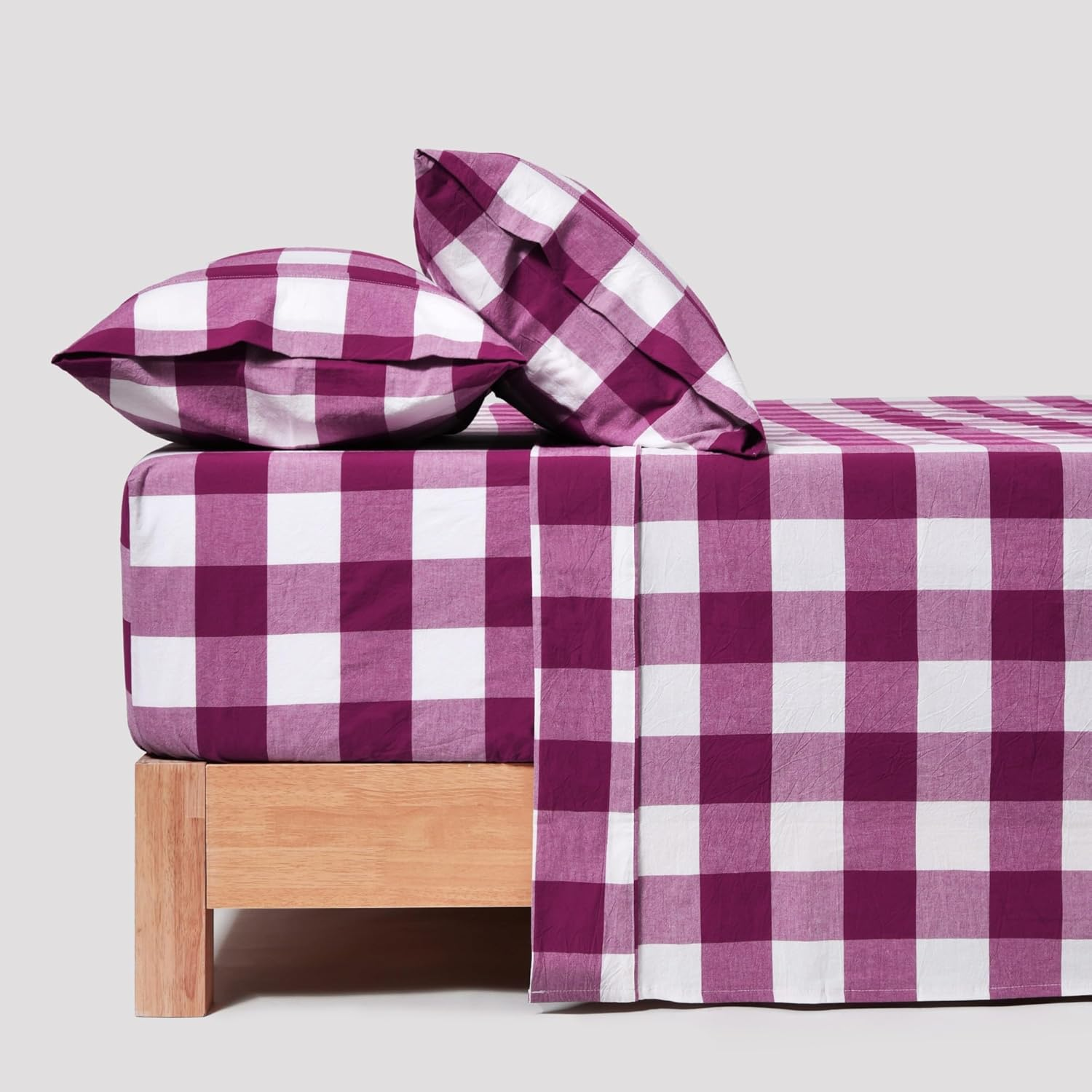 Dreamaker Single Sheet Set Remy Pre-Washed Cotton Yarn Dyed Check Bed Sheets All Seasons Long-Lasting Colour Breathable Ultra Soft Bedding Flat, Fitted Sheet Set Oeko-Tex Certified - Sand