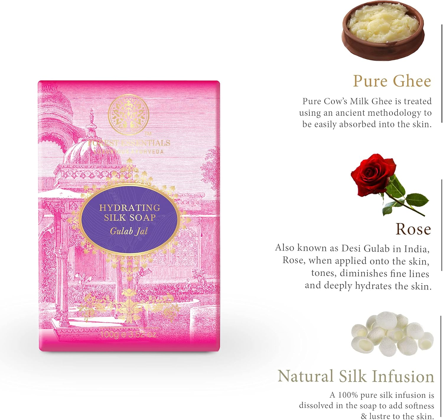 Forest Essentials Hydrating Silk Soap Gulab Jal 100G image number 6