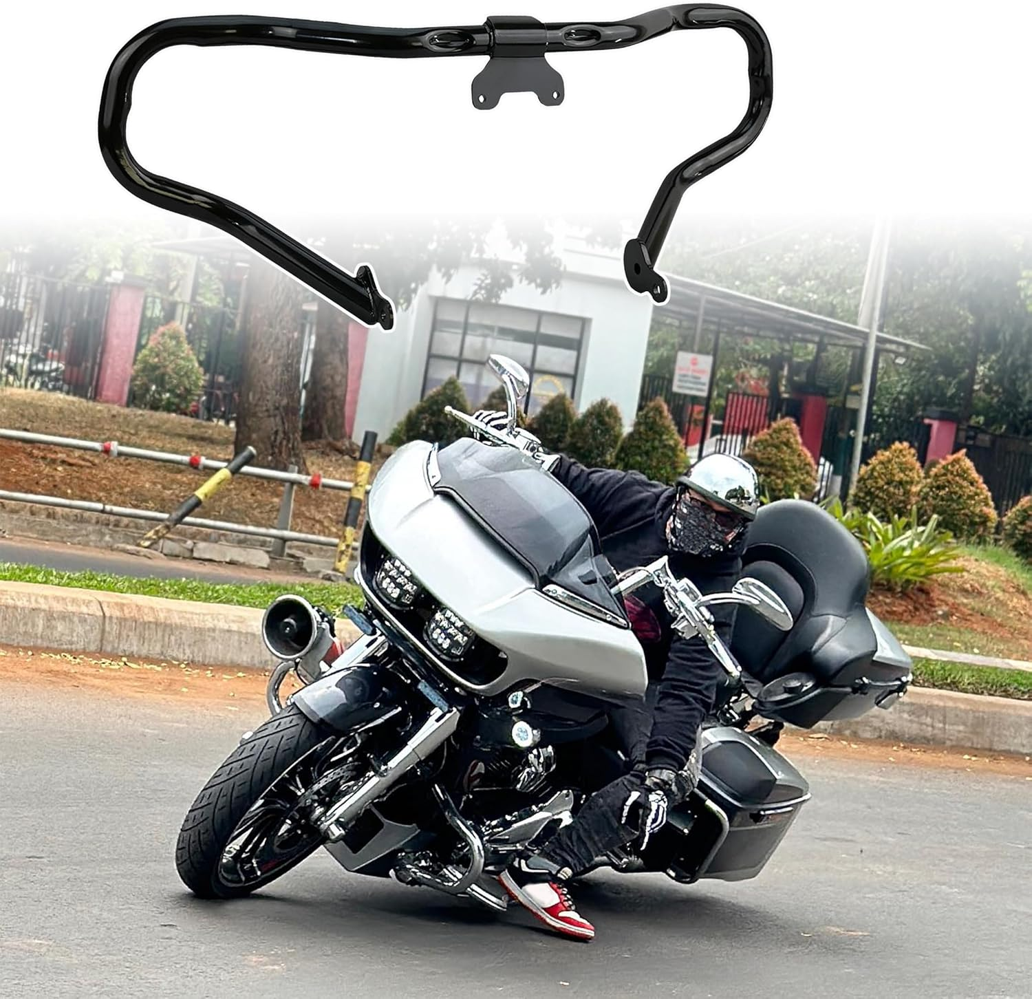 Chopped Engine Guard for Harley (Gloss Black) image number 4