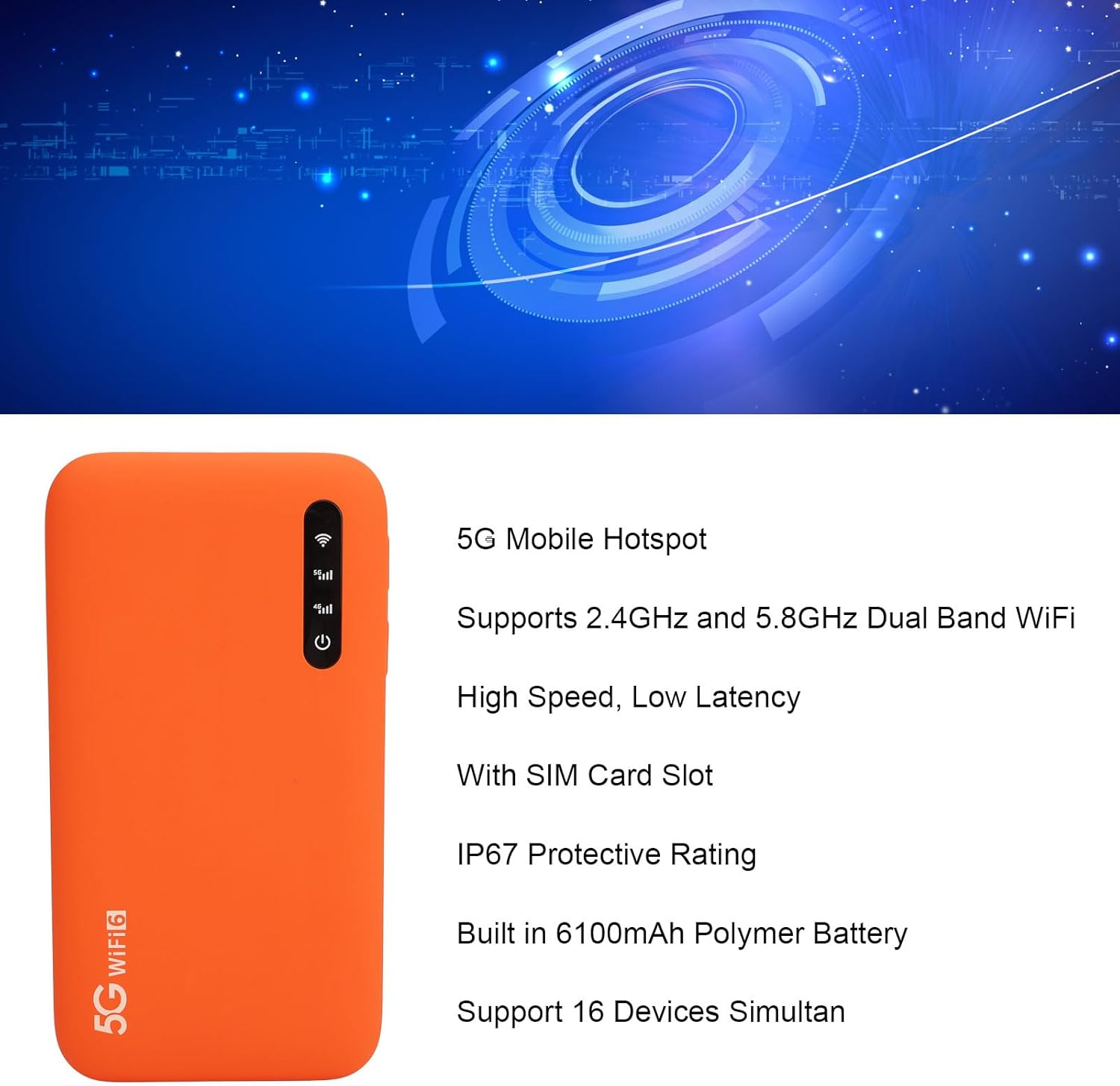 Changor 5G Mobile Hotspot Portable Hotspot Travel Router Portable Wifi Modem with SIM Card Slot 6100Mah Battery for High Speed Internet up to 2.77Gbps image number 1