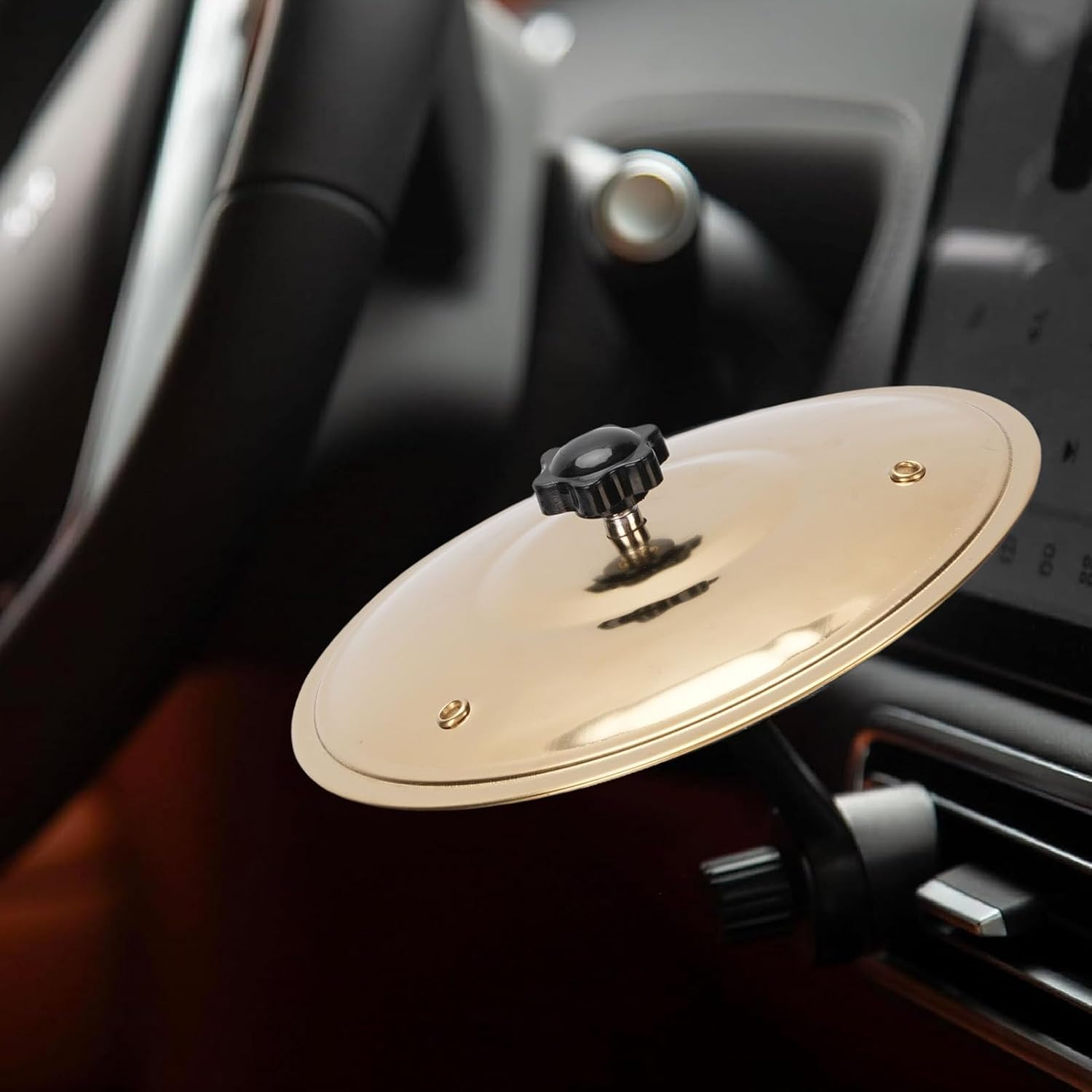 ASHATA Car Crash Cymbal, Car Cymbal Air Vent, Mini Drum Crash for Vent, Your Driving More Fun, Mini for Music Lovers, Air Dash Small Fun Practical Accessories (Golden) - Silver image number 2