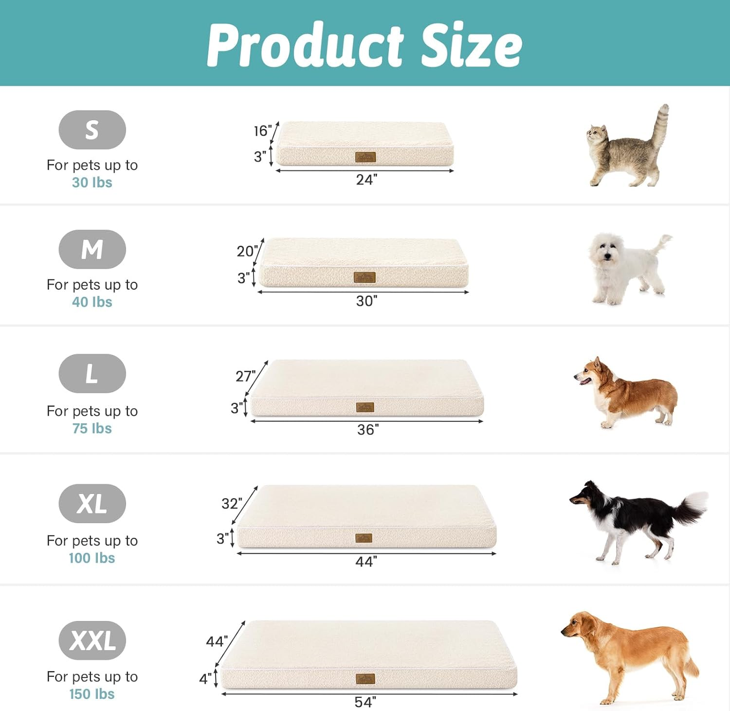 COZY KISS Orthopedic Dog Bed for Large Dog, Xlarge Removable Washable Cover with Waterproof Lining & Anti-Skid Bottom, Rectangular Foam Pet Bed, XL Size, 44X32X3 Inch, Beige image number 4