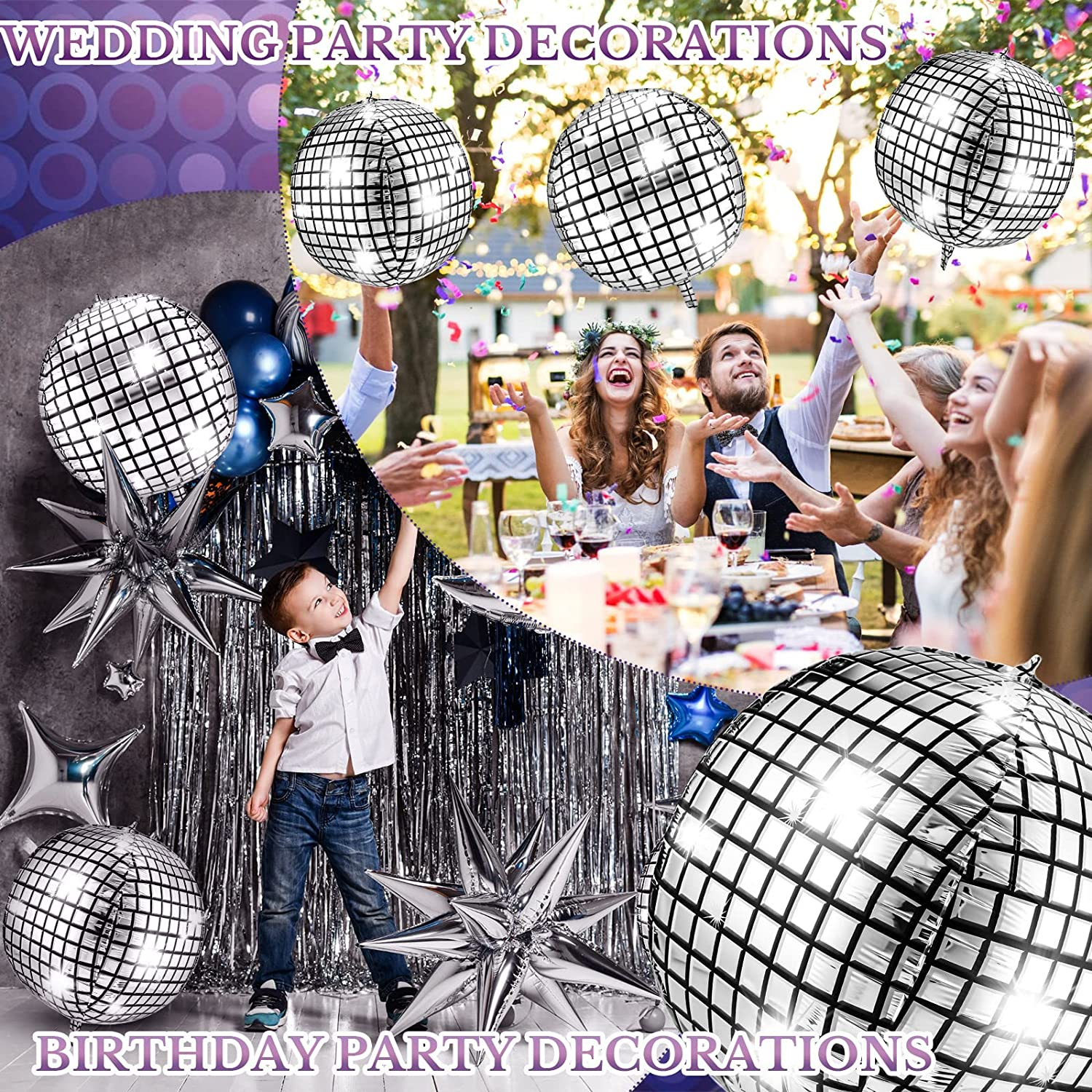 6 Pcs 32 Inch Big Disco Ball Balloons for 70S Disco Party Decorations Large 4D Silver round Metallic Disco Balloons Giant Mirror Foil Disco Party Balloons for 70S Disco Dance Birthday Wedding New Year image number 3