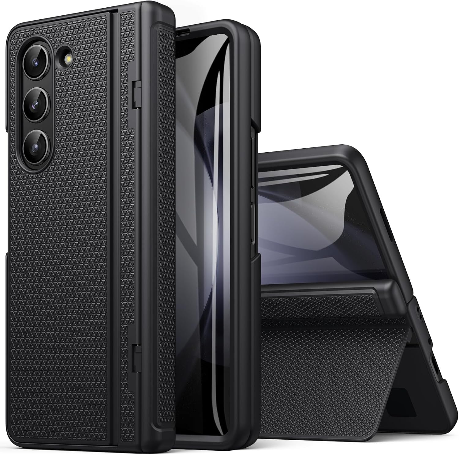 SIXBOX for Samsung Galaxy Z Fold 5 Case with Stand, Front Screen Protector, Hinge Protection, Slim & Rugged, Full Body Hard Cover, Daily Drop Protective Phone Case for Samsung Z Fold 5 2023, Black