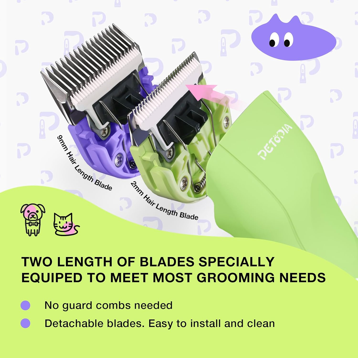 Dog Clippers for Grooming - Professional Cordless Dog Grooming Kit with Rechargeable Base, Low Noise Pet Shaver Quiet Clippers Set for Dogs Cats Thick Coats (Green) image number 2