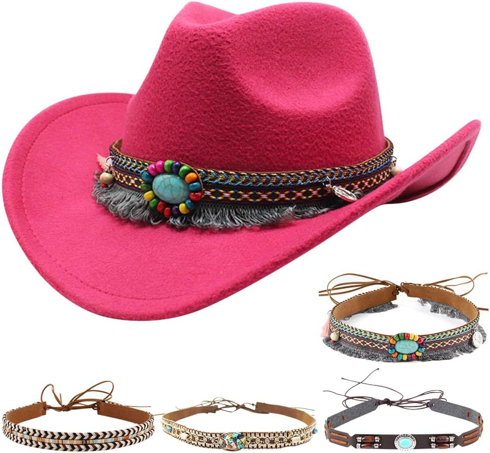 Kids Girls Boys Cowboy Hat Wide Brim Western Toddler Cowgirl Hat with Four Decorative Bands Felt Fedora Hat