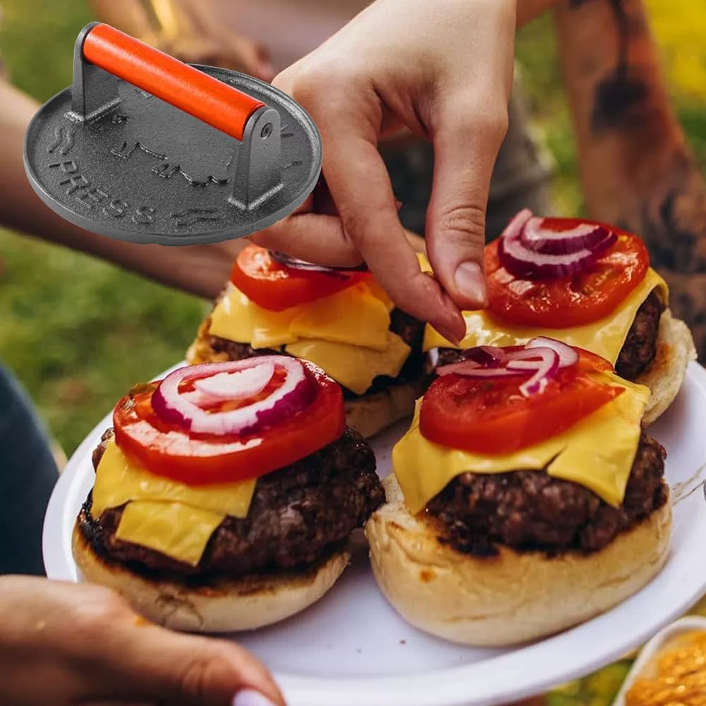 Meat Press and Burger Smasher with Black Wood Handle - Perfect for Griddle Cooking, Steak, and Sandwiches image number 3