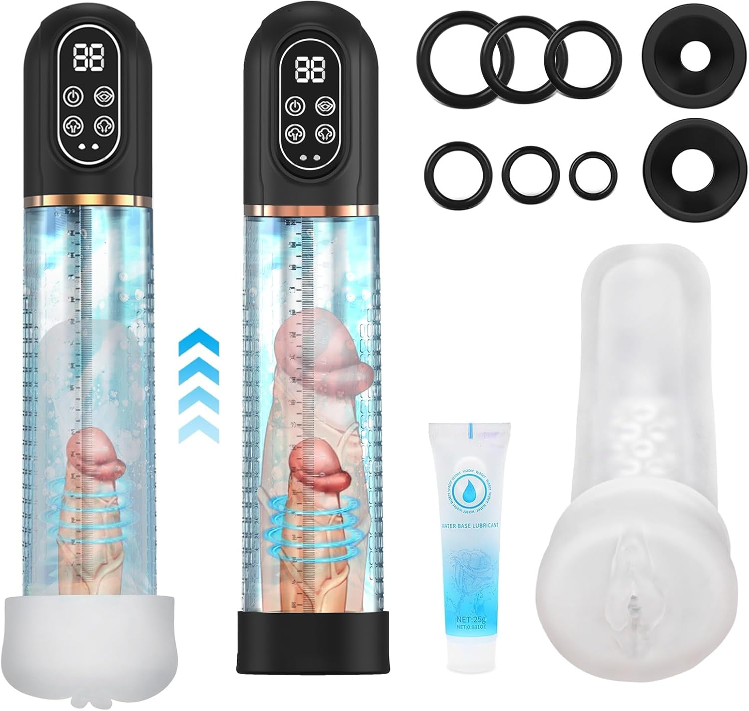 Electric Penis Pump Male Masturbators, Air Water Pump with 4 Pressure & 3 Training Modes, 3 in 1 Waterproof Automatic Vacuum Penis Enlarger, with 6 Penis Rings, Sex Toys for Men Shower, Bathtub & Pool image number 3