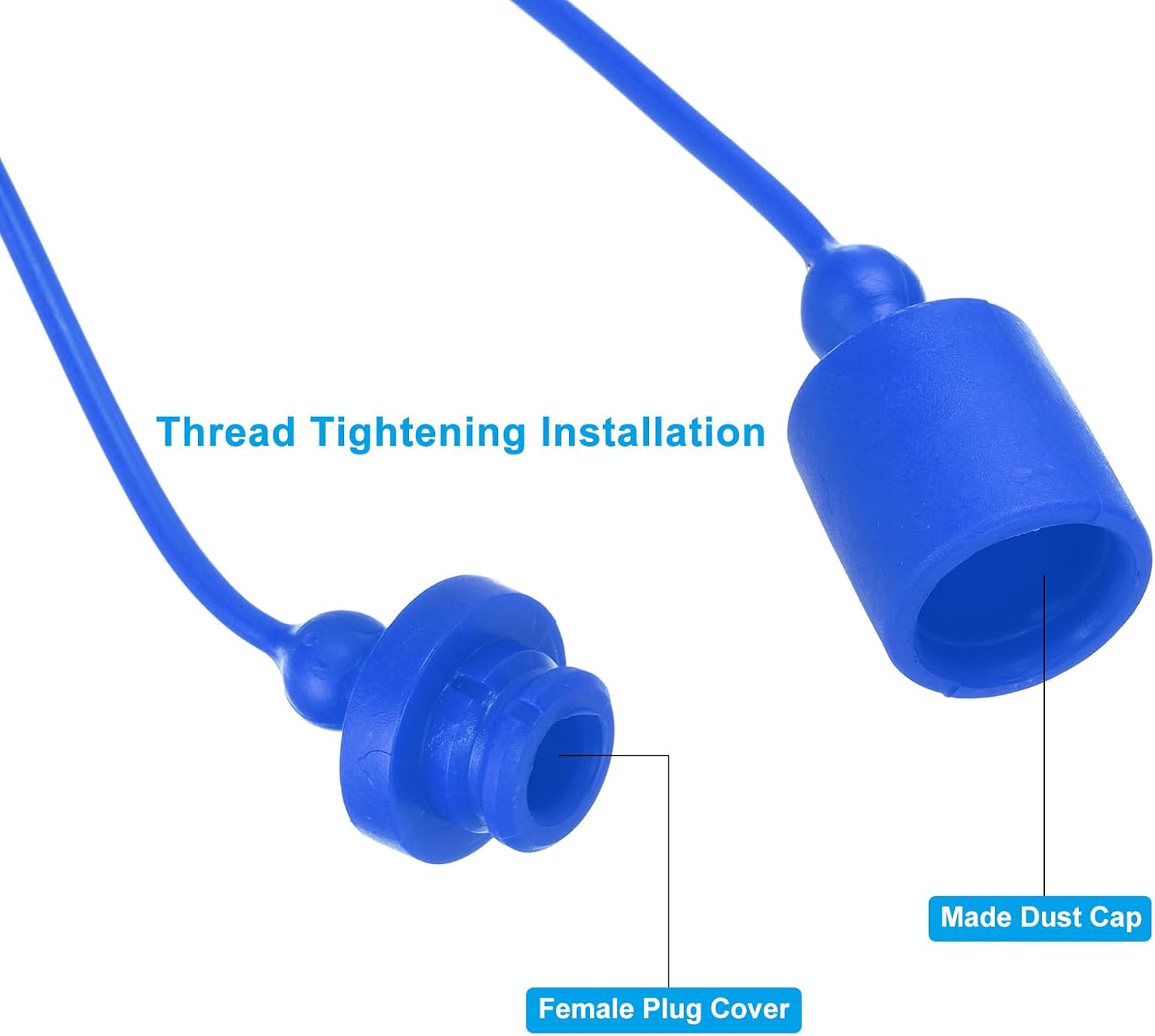 Uxcell ISO-A 3/8 Hydraulic Coupler Male Dust Cap and Female Plug Cover, 2 Sets Hydraulic Quick Connect Coupling with Retention Ring Keeps Cap Connected to Hose, Blue image number 2