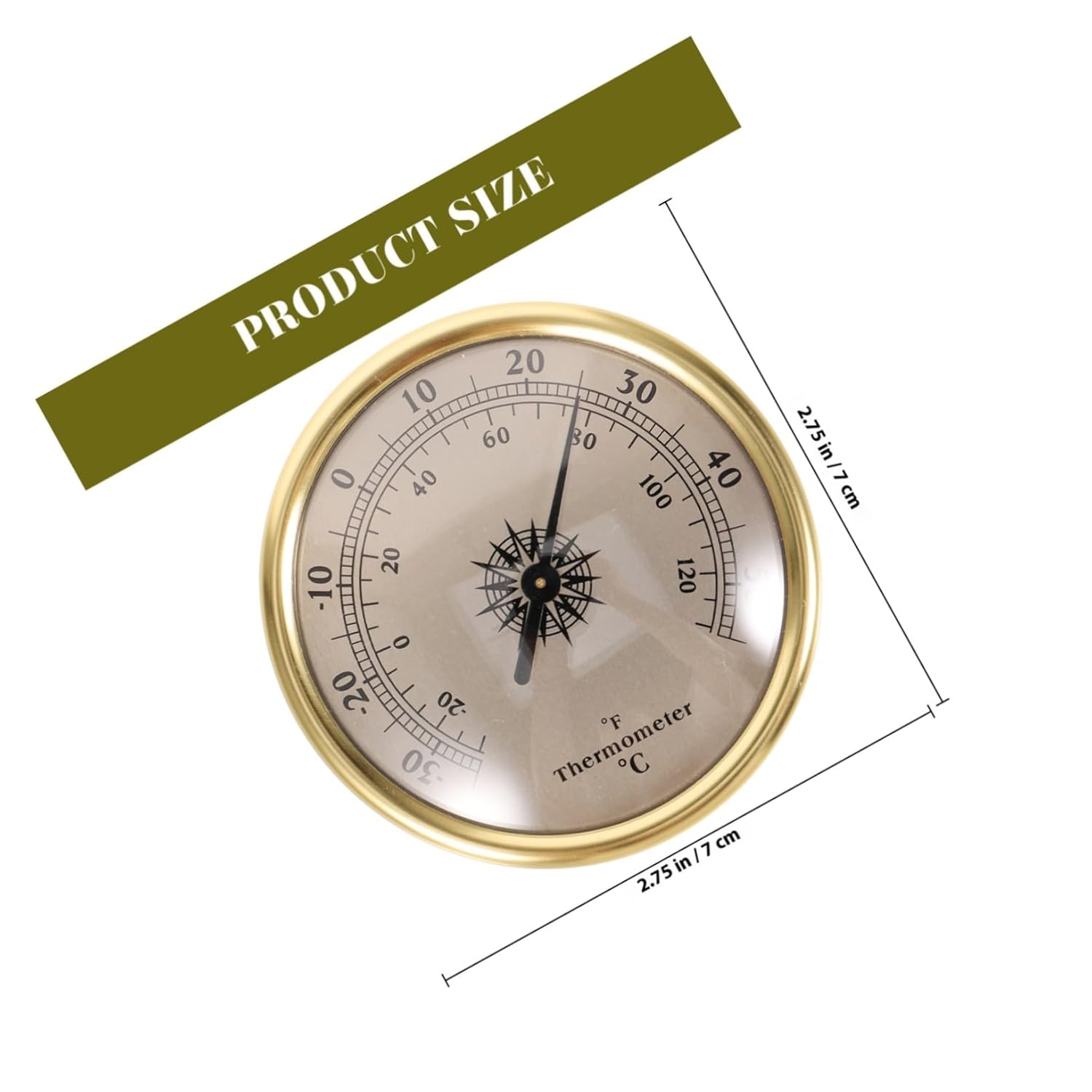 Metal Indoor Room Thermometer Wall-Mounted Temperature Gauge for Home Nursery Greenhouse Fahrenheit Display round Gold Weather Station Temperature Tool image number 1