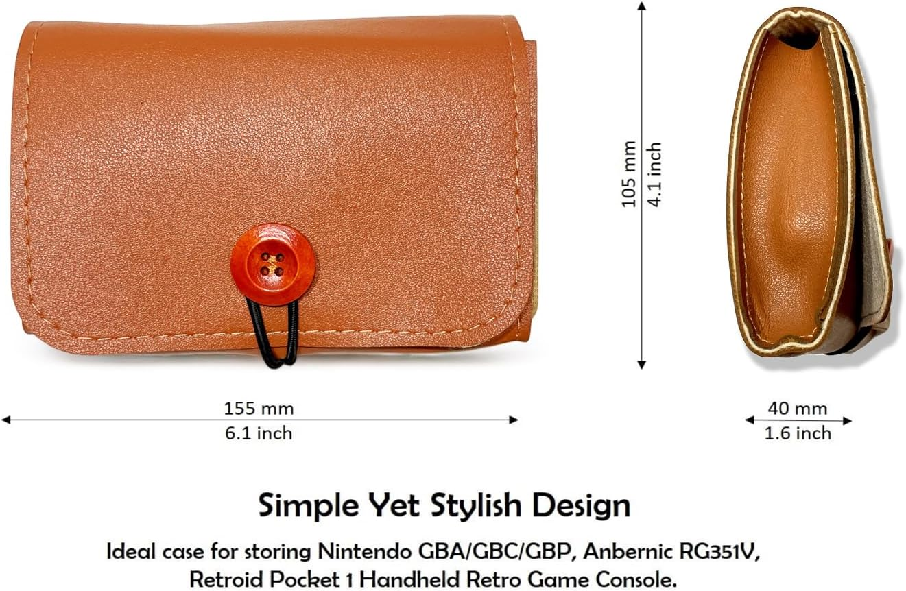 Histco Enterprise PU Leather Case for Nintendo Game Boy, GBA, GBC, Anbernic RG351V, RG350M, Retroid Pocket 1 - Brown image number 3