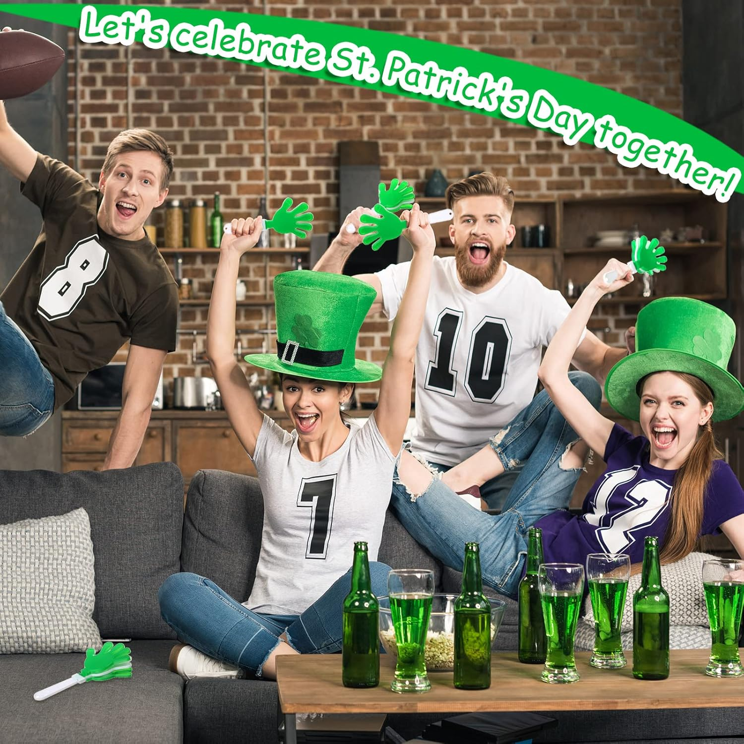 50 Pcs 7.5 Inch Green/White Hand Clapper Plastic Noise Makers for Sporting Events St. Patrick'S Party Hand Clappers Noisemakers for St. Patrick'S Day Party Favors Birthday Sports Game Celebration image number 1