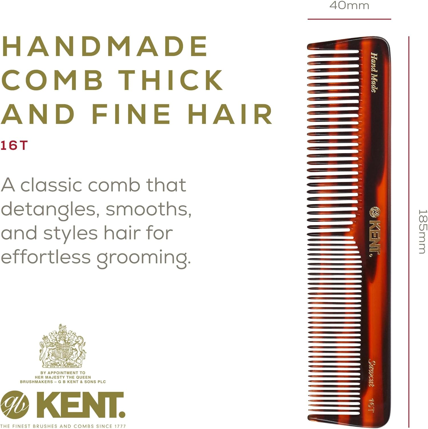 Kent Handmade Comb Made of Cellulose Acetate 16T & Sohyo Detangrer Hair Brush, Perfect for Detangling, for the Bag, Travel or the Beach image number 2