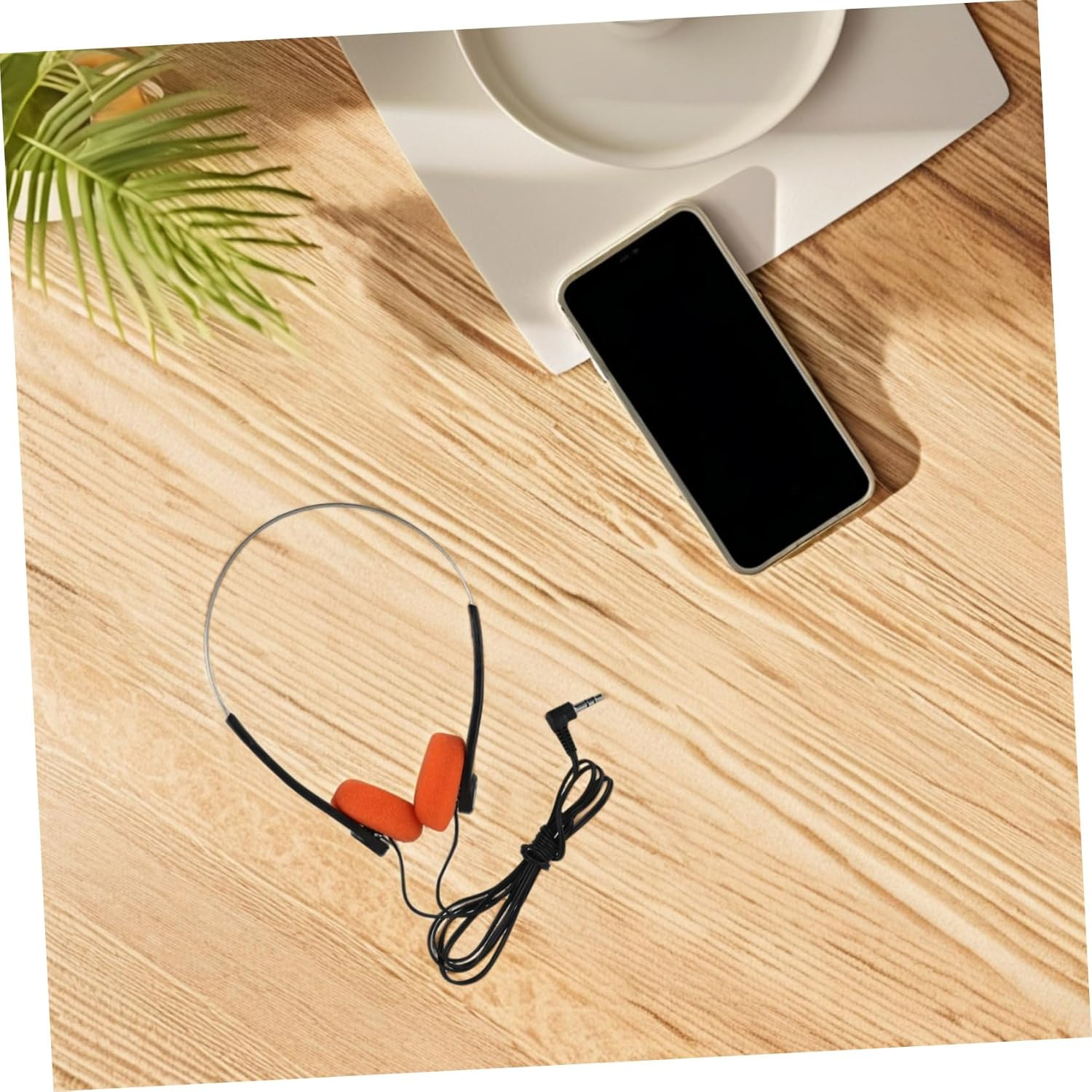 Lightweight Ear Headphones with Adjustable Headband and Cushioned Ear Pads for Comfortable Classroom and Library Use Clear Audio for Students Portable Retro Design in Orange image number 5