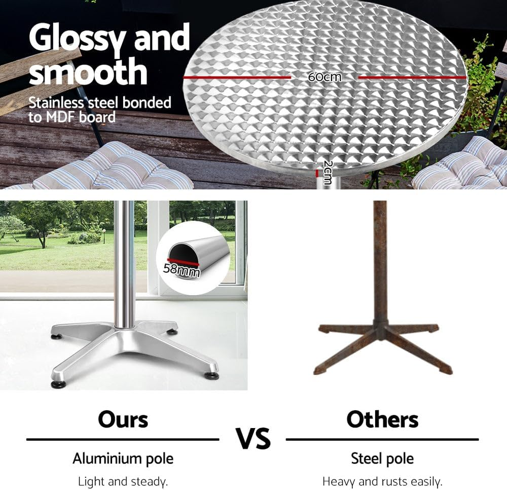 Gardeon 2Pcs Outdoor Bar Table Furniture Adjustable Aluminium Cafe Table Round