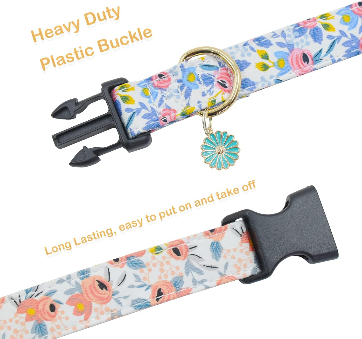 2 PCS Cotton Dog Collar Soft Cute Flower -3 Sizes Soft Nylon Puppy Collar Adjustable for Girl Female Small Medium Large Dogs (M(13-18In), Flower-1) image number 6