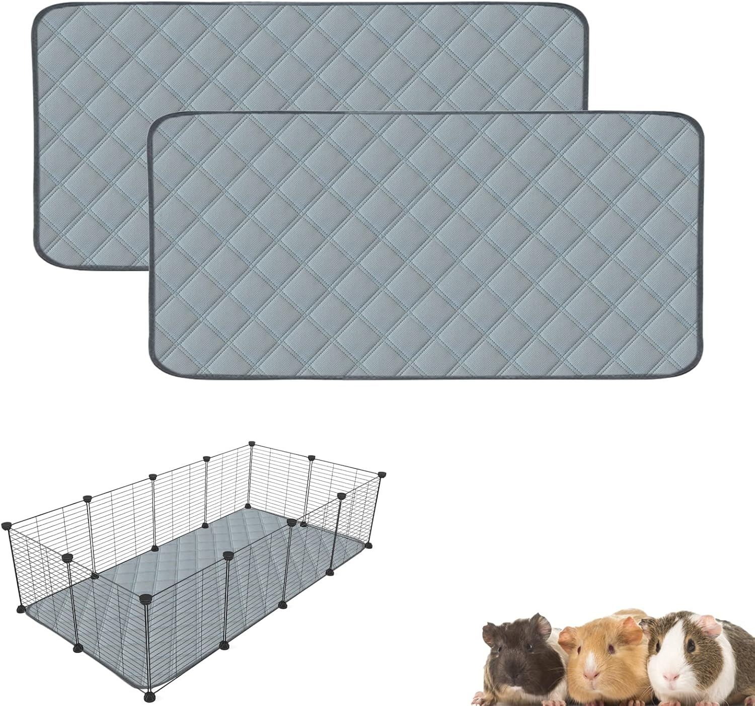 Guinea Pig Cage Liners, Washable Bedding, Super Absorbent, Waterproof, Non-Slip, Reusable, Gray image number 3
