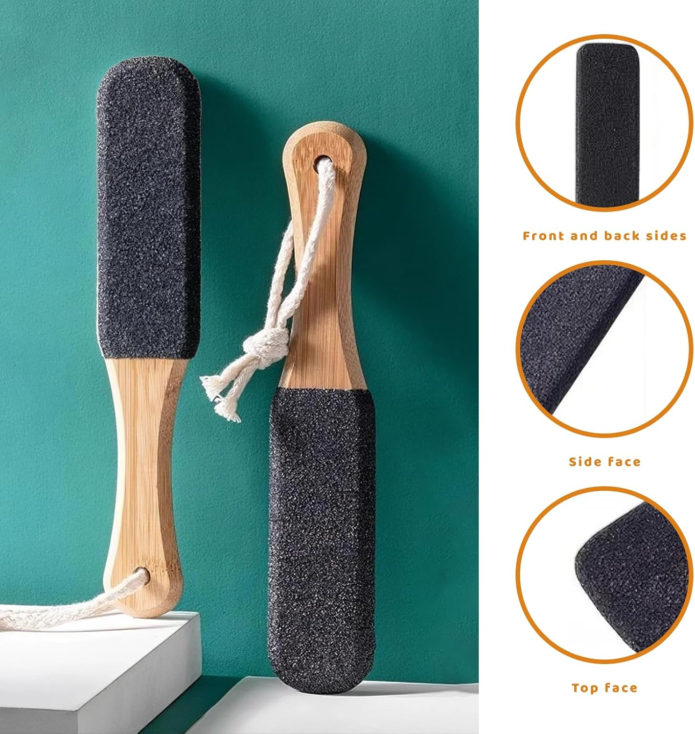 1 PCS Dead Skin Scraper for Home Spa Treatment Ergonomic Foot Pumice Stone Pedicure File with Wooden Handle, Callus Remover for Smoother Feet and Hands, Black Foot Scrubber and Heel Sander image number 3