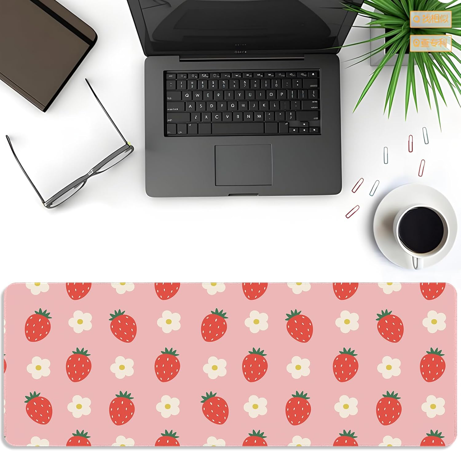 Cute Large Mouse Pad, Aesthetic Mouse Mat with Waterproof and Non-Slip Rubber Base,Gaming Mouse Mat for Daily Office,Home,Desk Pad Mat, 80Cm*30Cm*3Mm(31.5X11.9In), Xl,Pink Strawberry image number 2