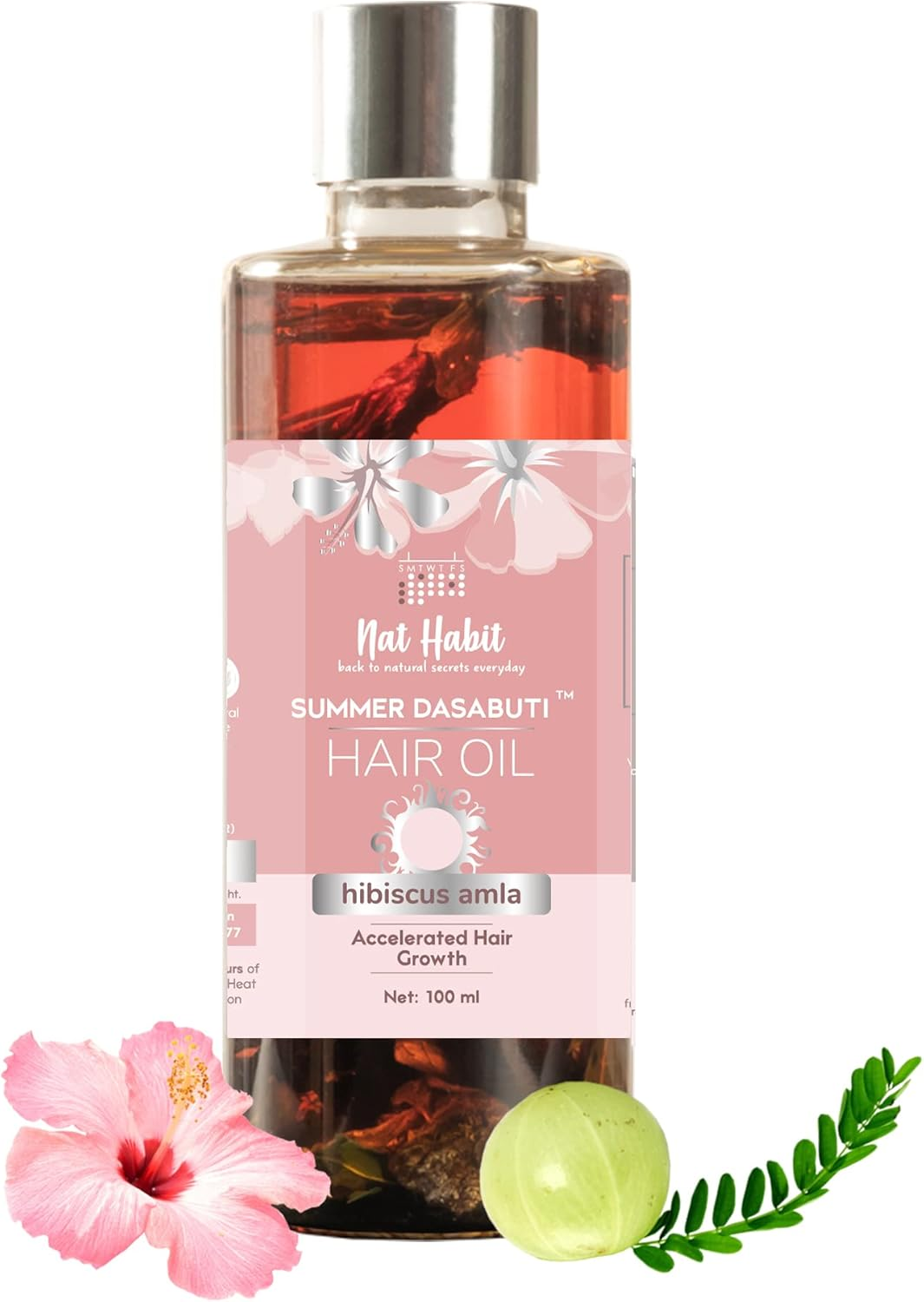 Nat Habit Hibiscus Amla Summer Hair Oil for Men & Women, Helps in Hair Growth & Thickness, for All Hair Types, No Paraffin, Mineral Oil, Preservatives & Chemicals, 100Ml image number 3