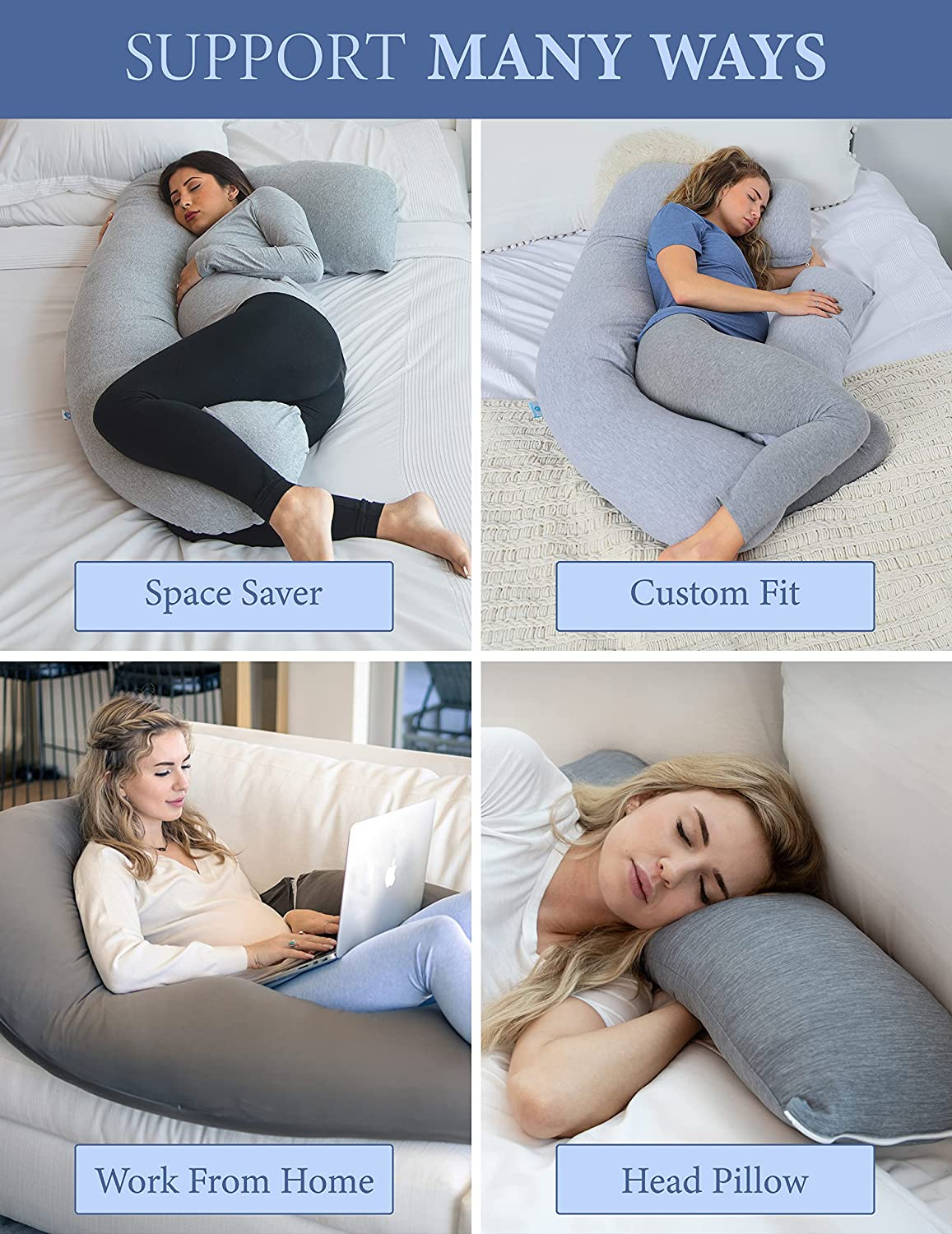 Pharmedoc Pregnancy Pillow U-Shape Body Pillow, Maternity Pillow Support Detachable Extension - Machine Washable Jersey Cover image number 5