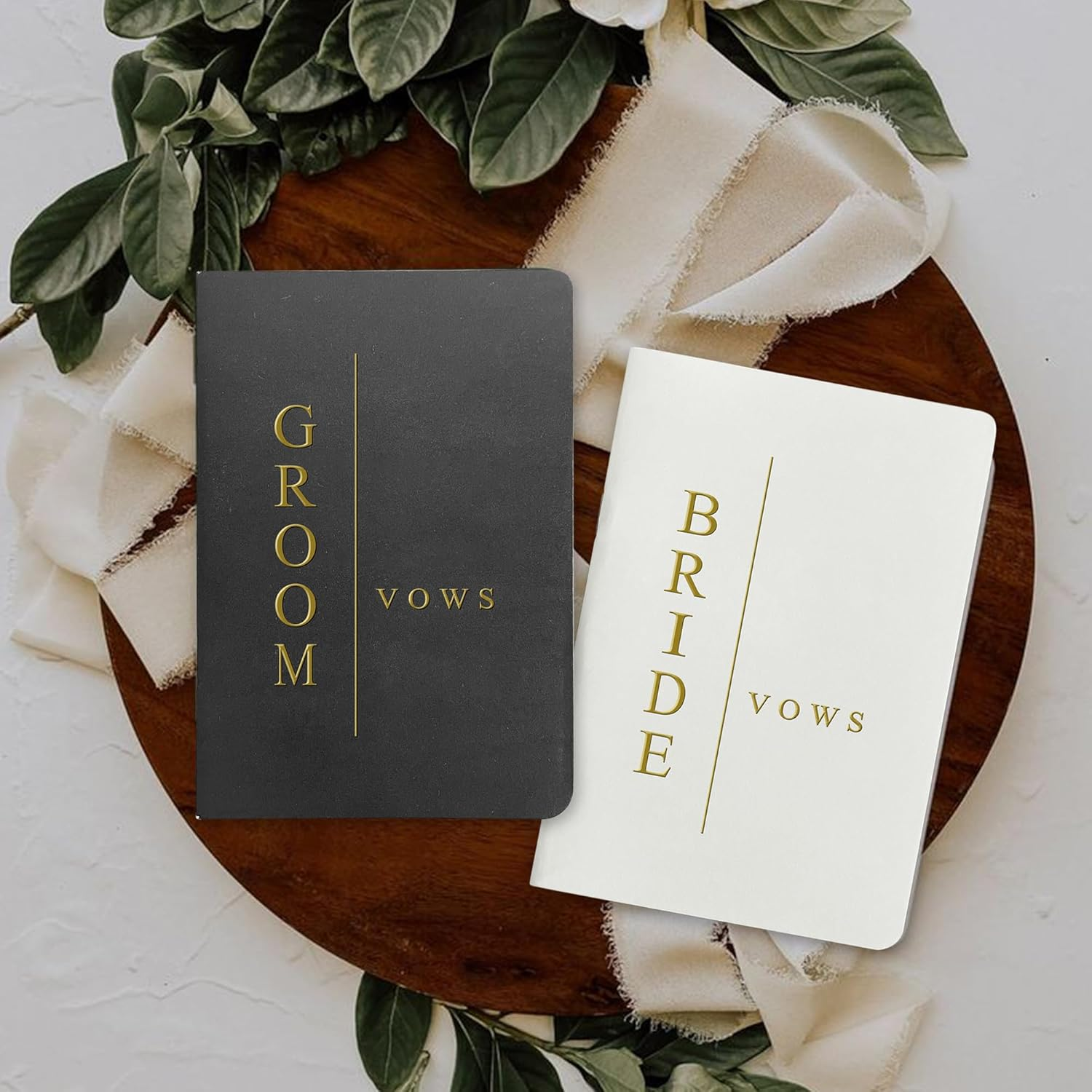 Vow Books His and Hers Wedding Vow Books Bride and Groom with Soft Touch Gold Foil Engraving Wedding Essentials(Tr-Gb-Black) - Tr-Gb-Black image number 5