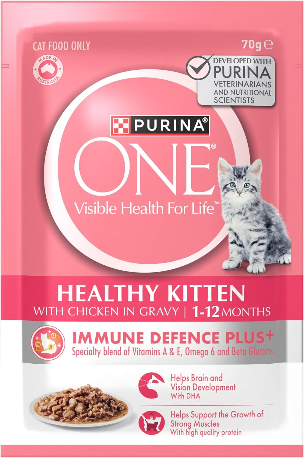 PURINA ONE Kitten Wet Cat Food Succulent Chicken in Gravy Pouch 12X70G image number 3