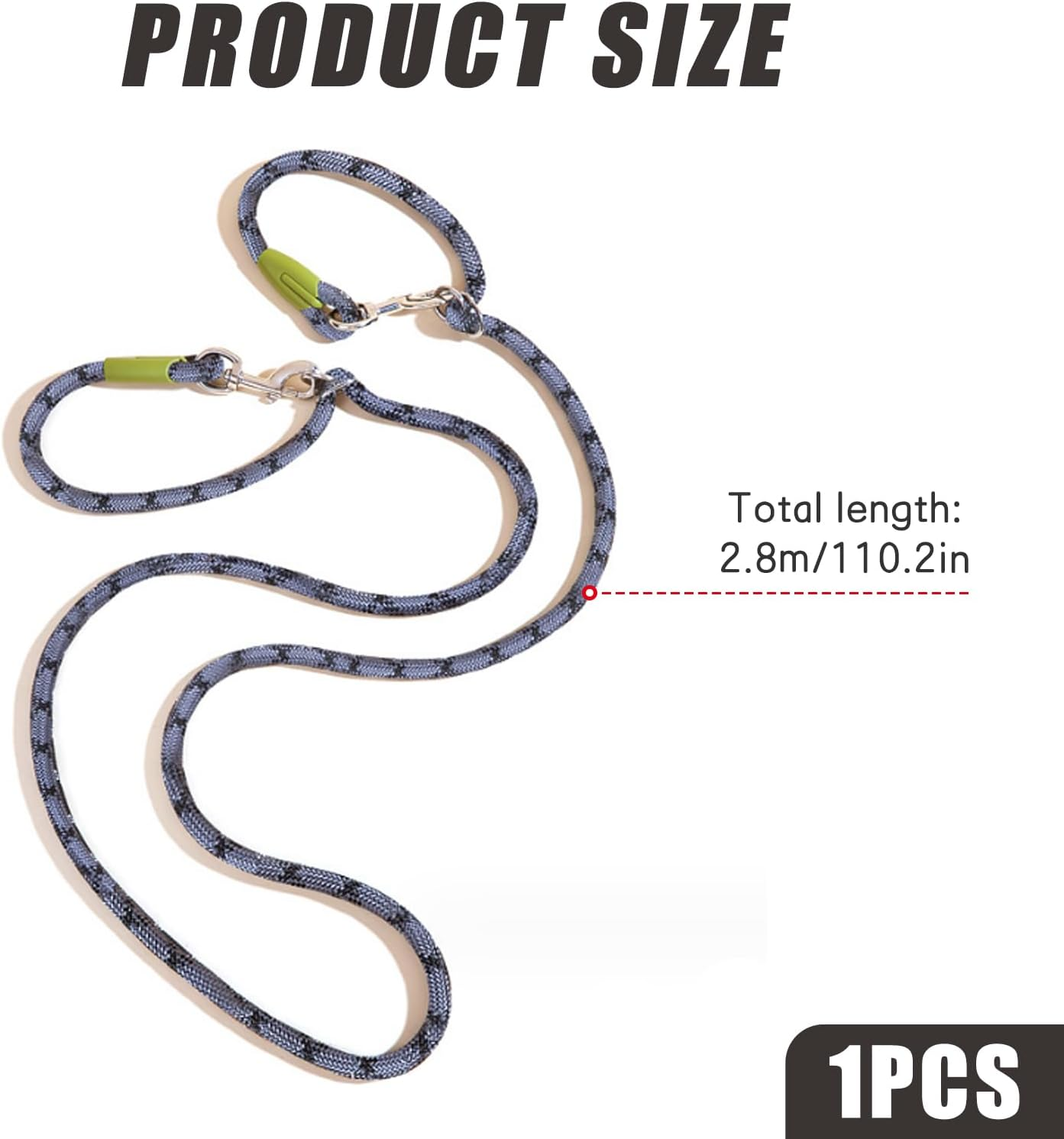 Double Ended Dog Lead Training Dog Lead 2.8M Hands Free Dog Lead Training Leads for Medium Large Dogs Multi-Functional Dog Lead Dog Running Lead Fit for Walking Running Camping (Grey) image number 3