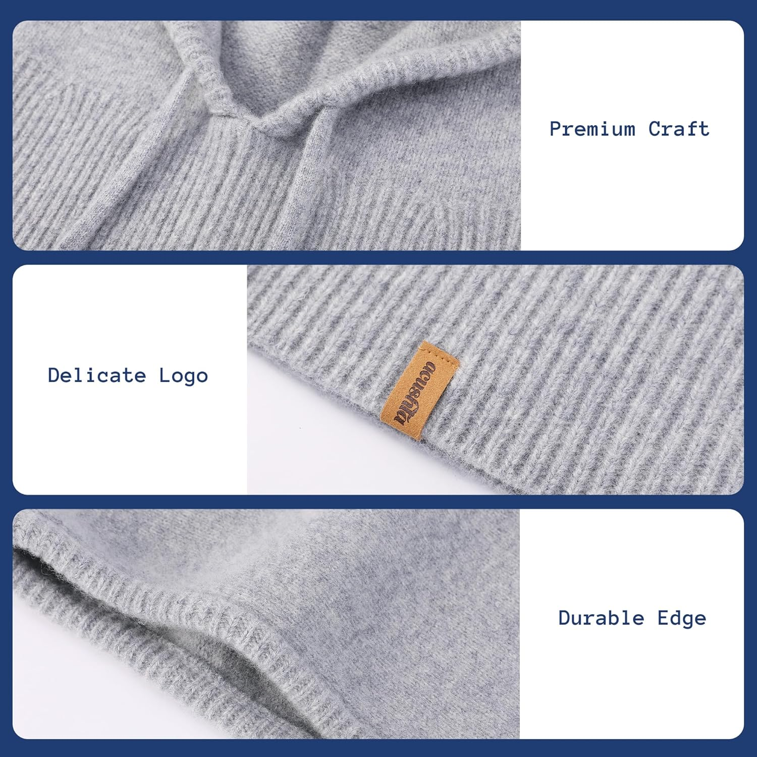 ACUSHLA 100% Merino Wool Balaclava for Women & Men Winter Warm Knit Hooded Scarf Hoodie Hat and Scarf Set in One - Coffee image number 3