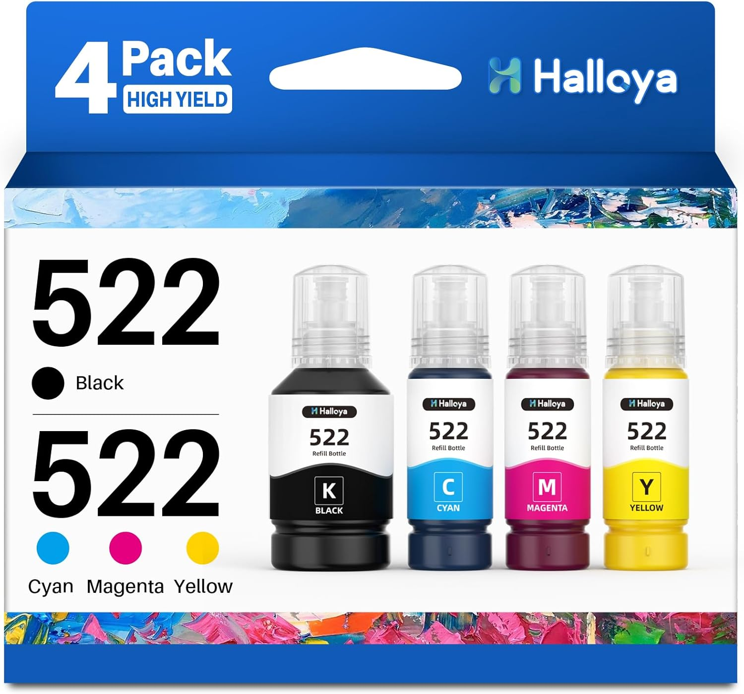 T522 522 Ink Bottle Replacement Compatible for T522 Ink Use for Epson Ecotank ET-1110 ET-1810 ET-2710 ET-2720 ET-2810 ET-2811 ET-2820 ET-4700 ET-4800 Printers (Black Cyan Magenta Yellow, 4 Pack) image number 3