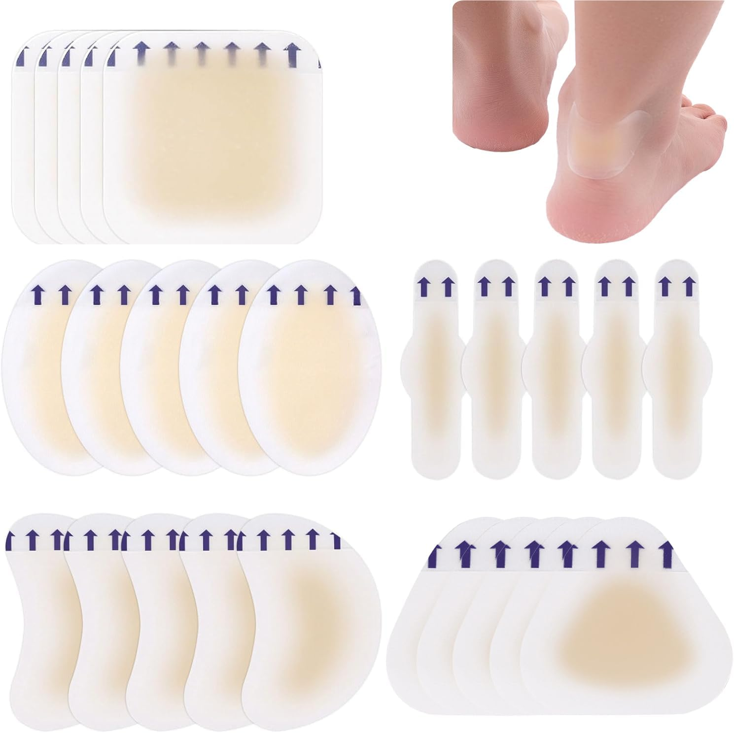 Gel Blister Prevention Tape (25 Pack), Blister Bandages Pads for Feet, Heel, Toe, Finger Pain Relief and Healing, Hydrocolloid Bandages Blister Cushions for Athletic Injury, Sports, Run, Walk （5 Styles） image number 6