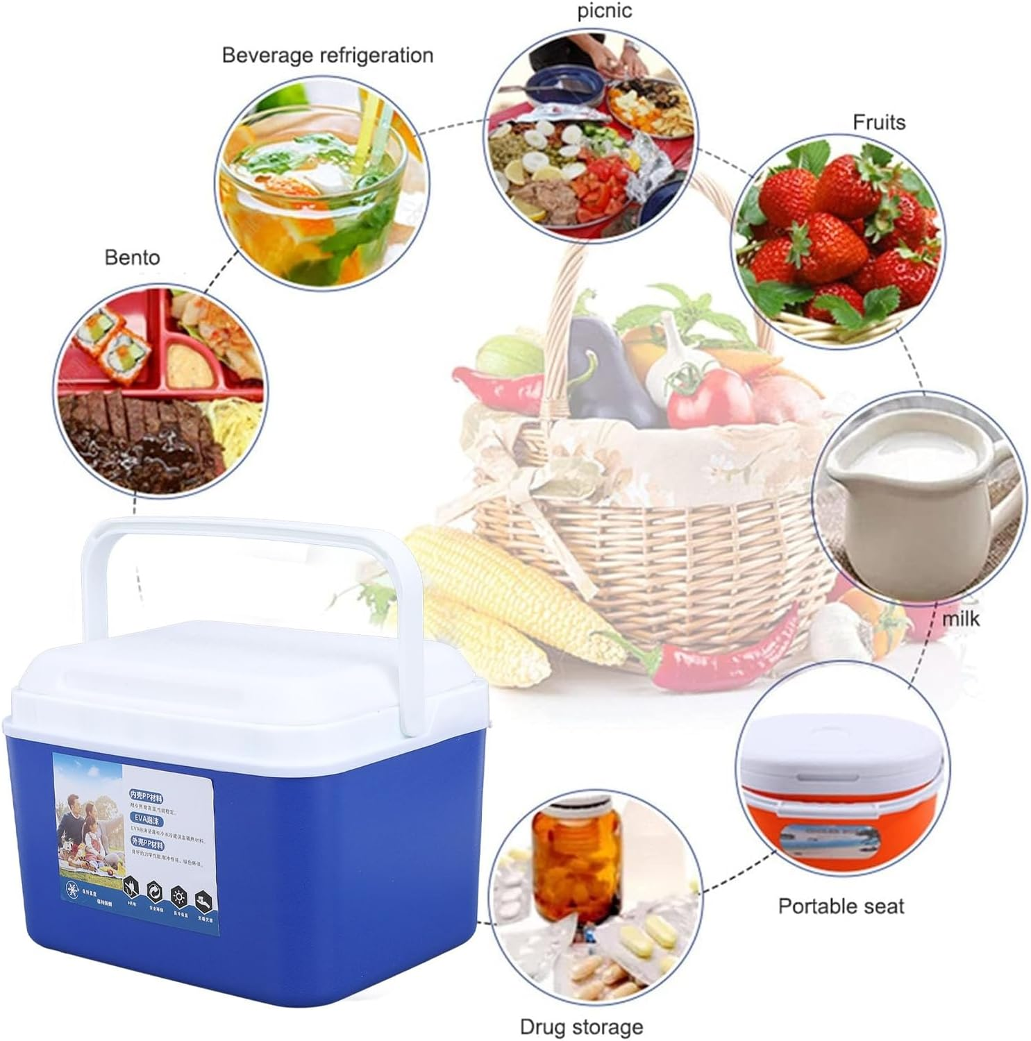 5L Insulated Portable Cooler, Large Capacity Insulated Hard Cooler Case Portable Cooler Box with Handle for Travel, Car, Picnic, Keeps Food Freshness and Drink Cool image number 1