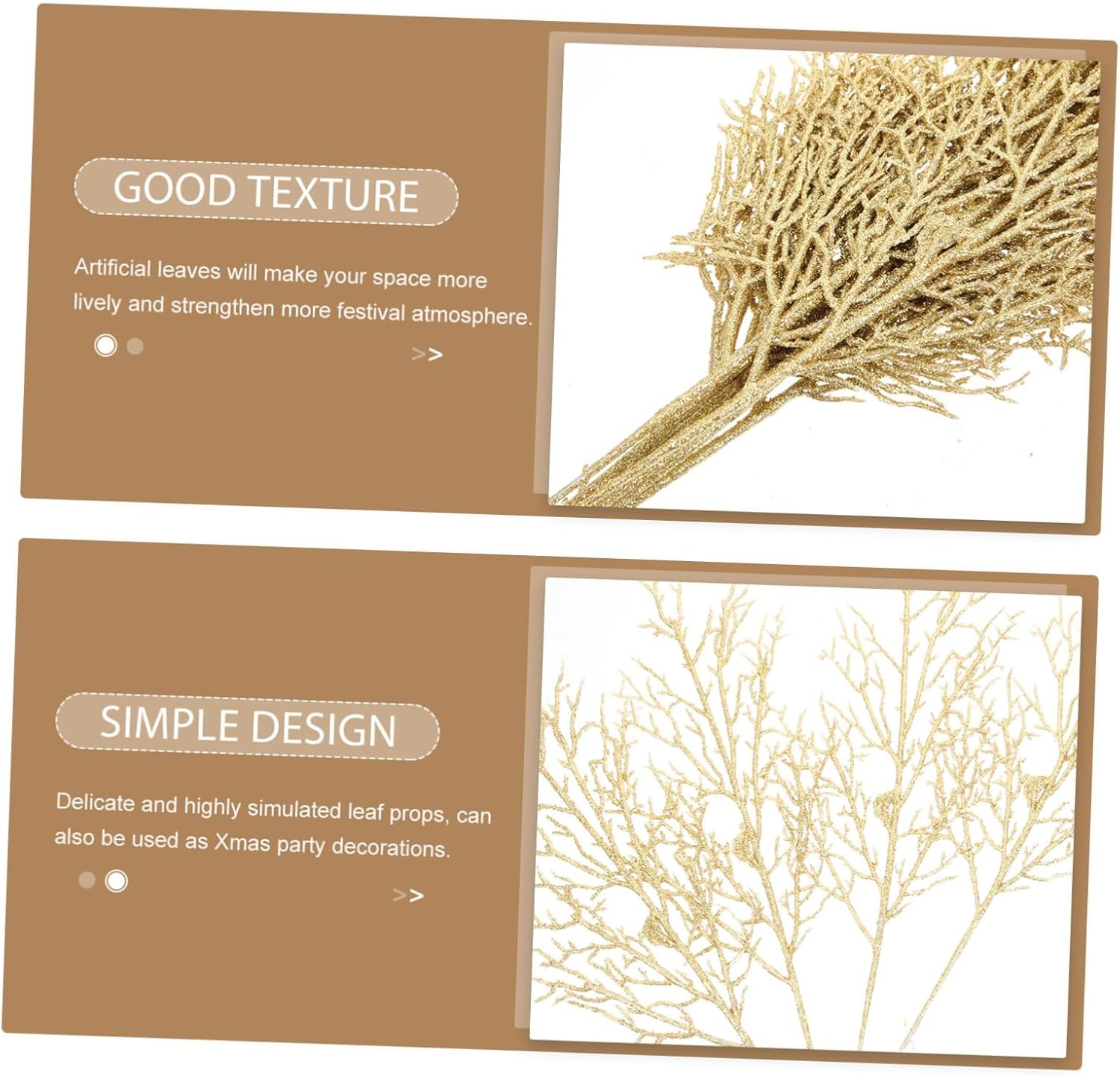 Artificial Leaves Christmas Tree Ornaments Set of 10 Glitter Plastic Decorative Leaves Xmas Festival Decorations image number 3